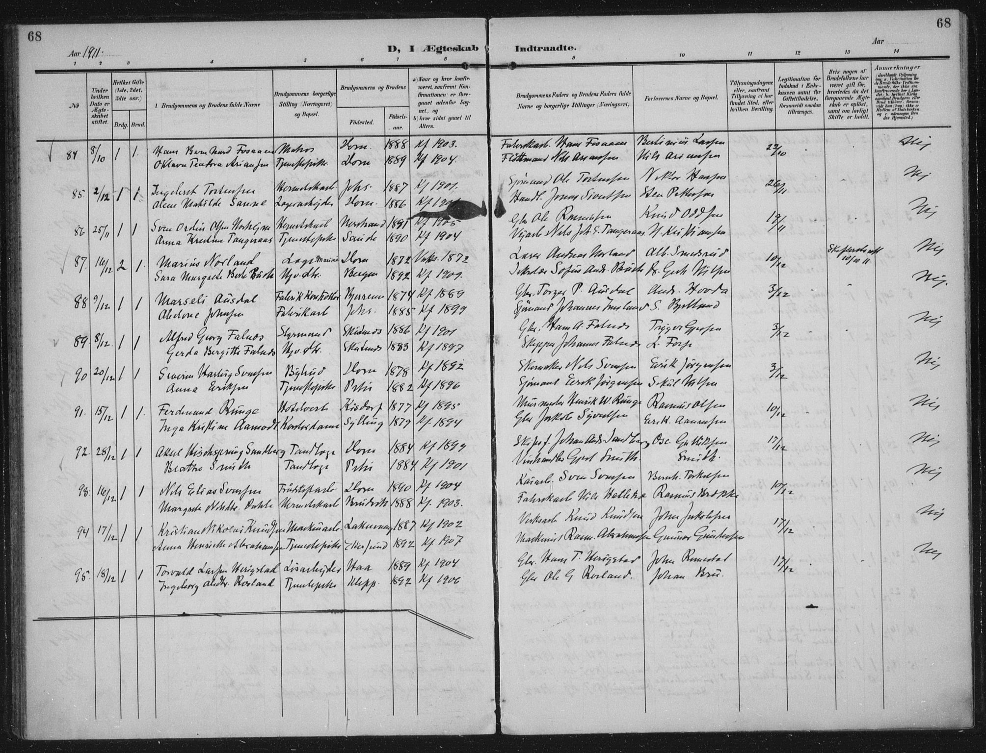 Domkirken sokneprestkontor, SAST/A-101812/002/A/L0016: Parish register (official) no. A 33, 1905-1922, p. 68
