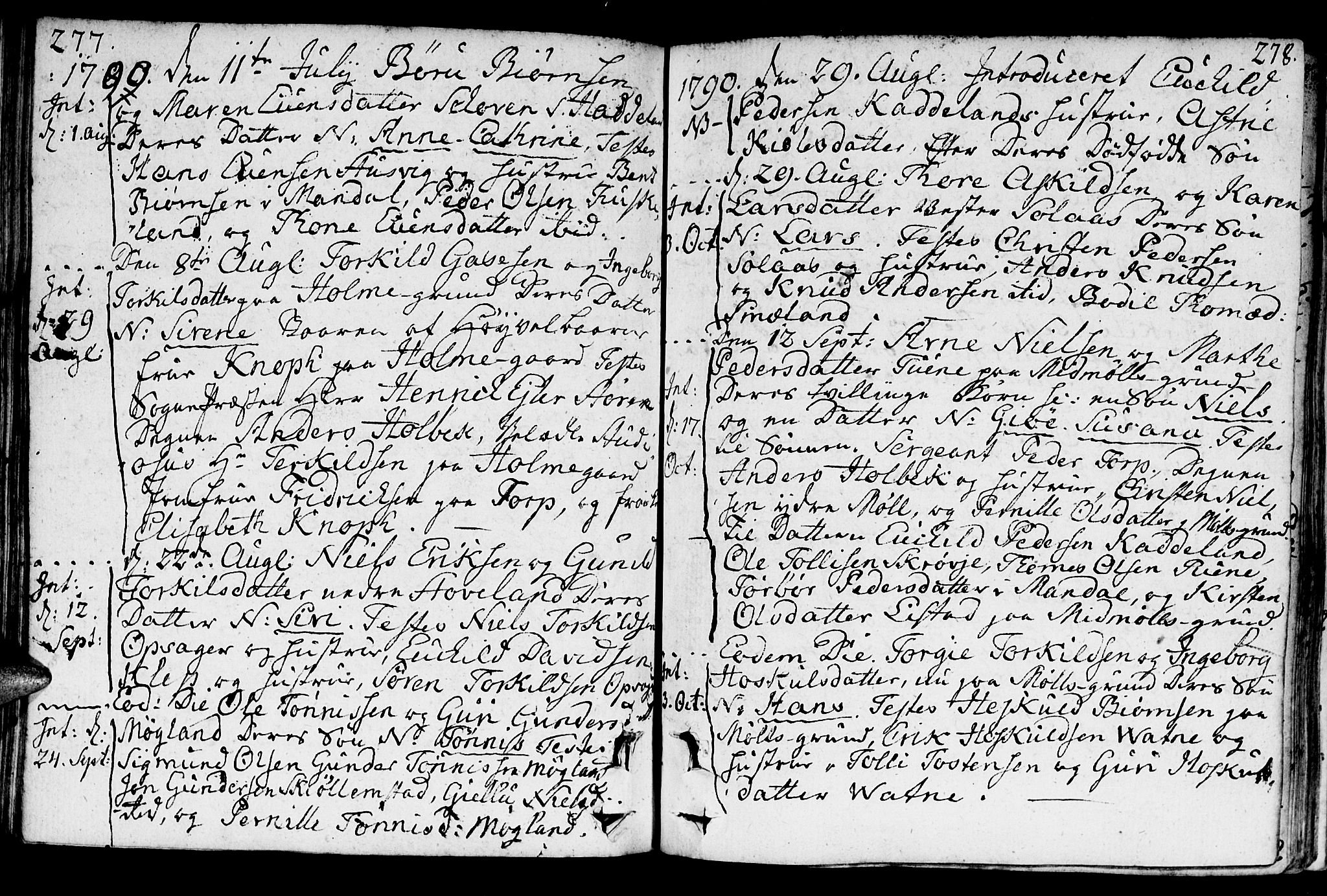 Holum sokneprestkontor, SAK/1111-0022/F/Fa/Faa/L0003: Parish register (official) no. A 3, 1780-1821, p. 277-278