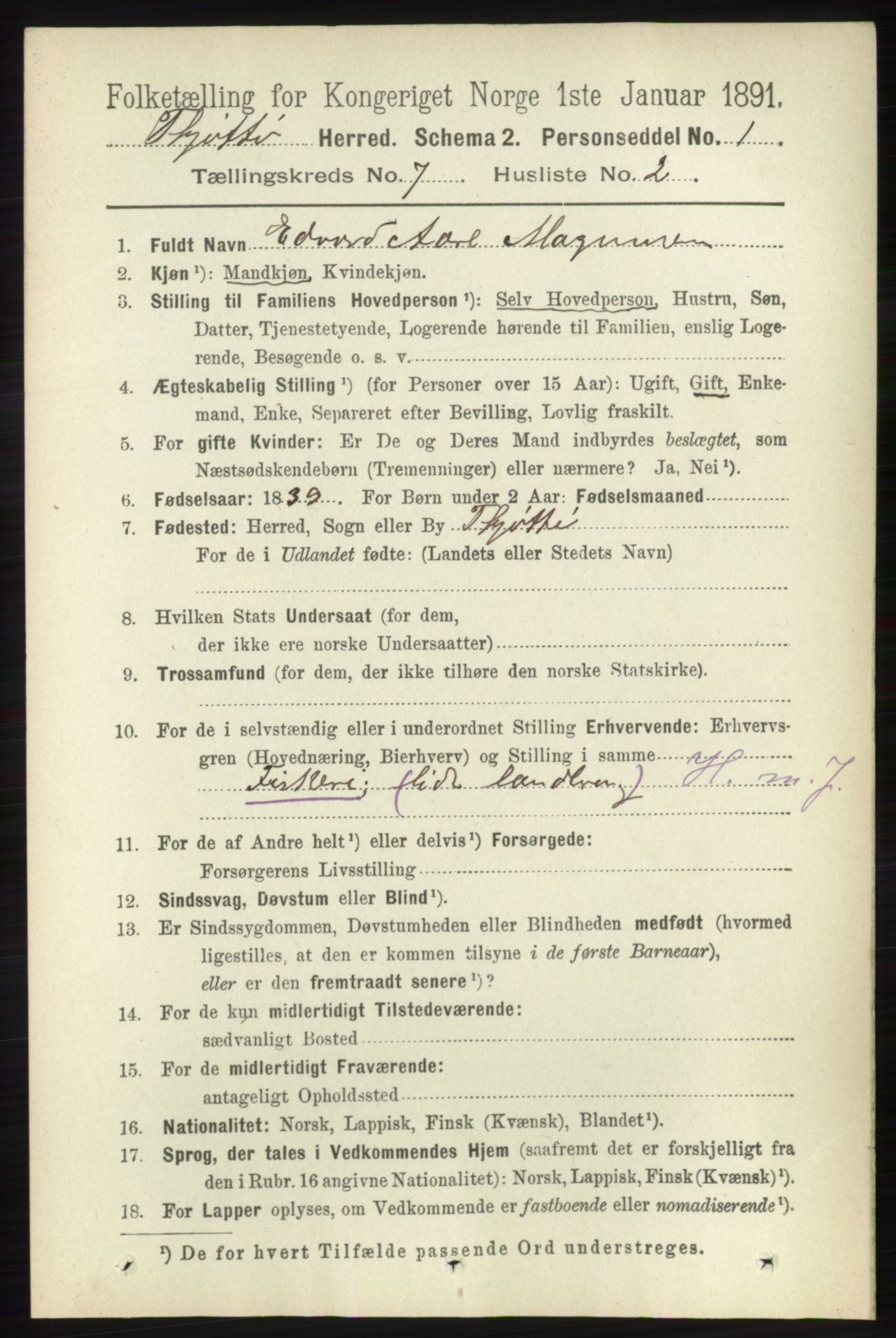 RA, 1891 census for 1817 Tjøtta, 1891, p. 3619