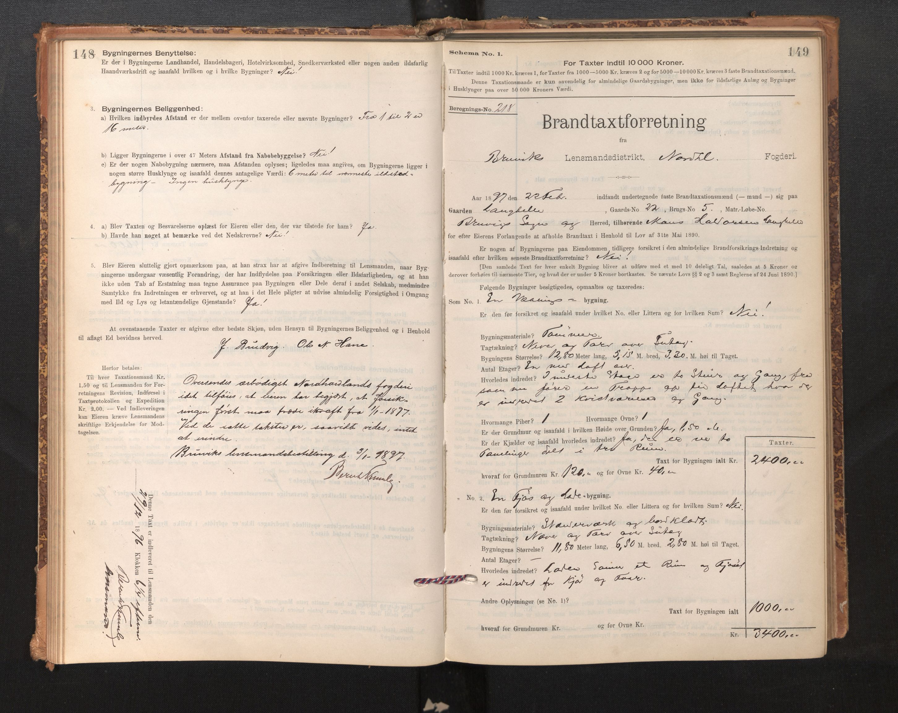 Lensmannen i Bruvik, AV/SAB-A-31301/0012/L0006: Branntakstprotokoll, skjematakst, 1894-1906, p. 148-149
