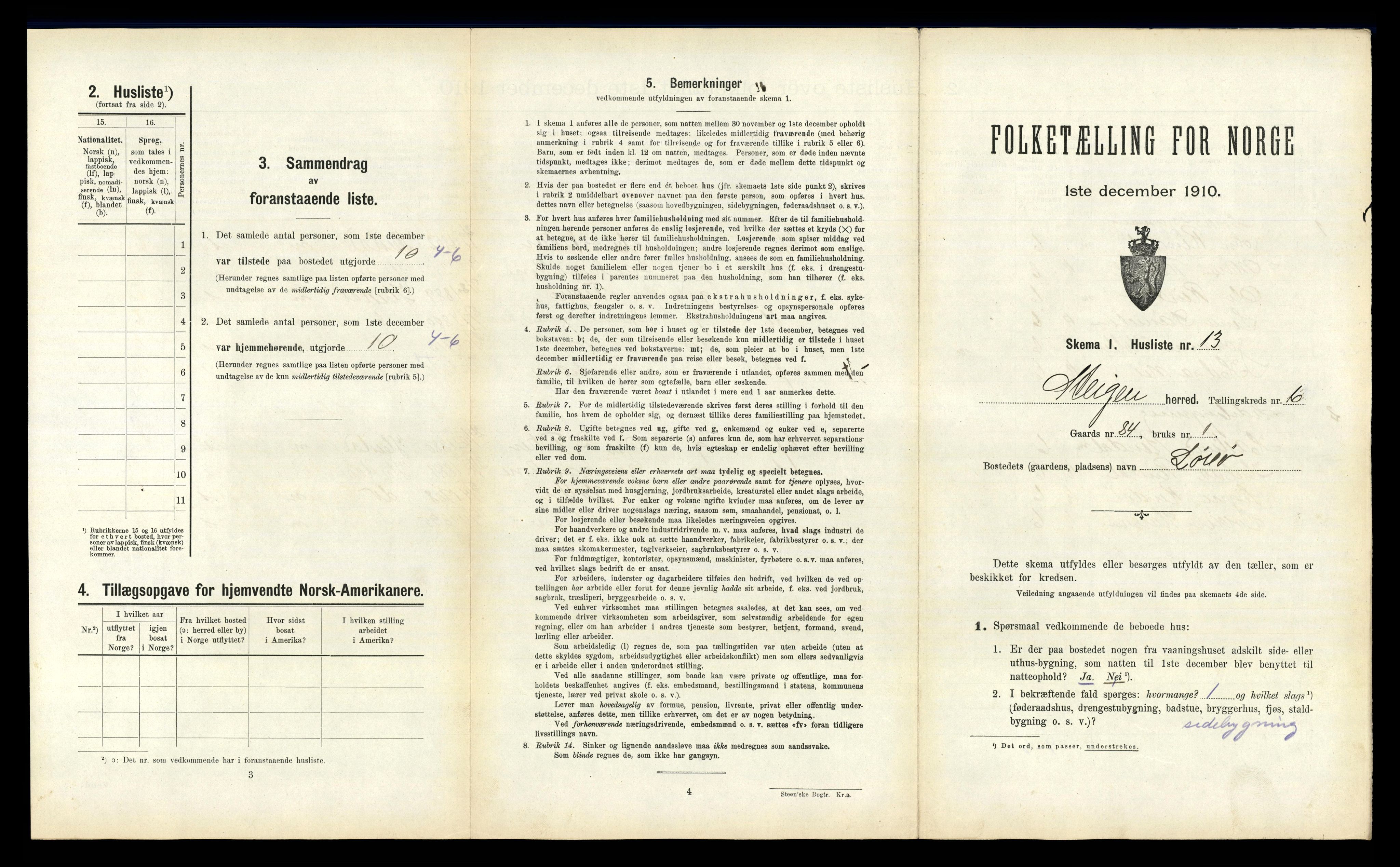 RA, 1910 census for Steigen, 1910, p. 617