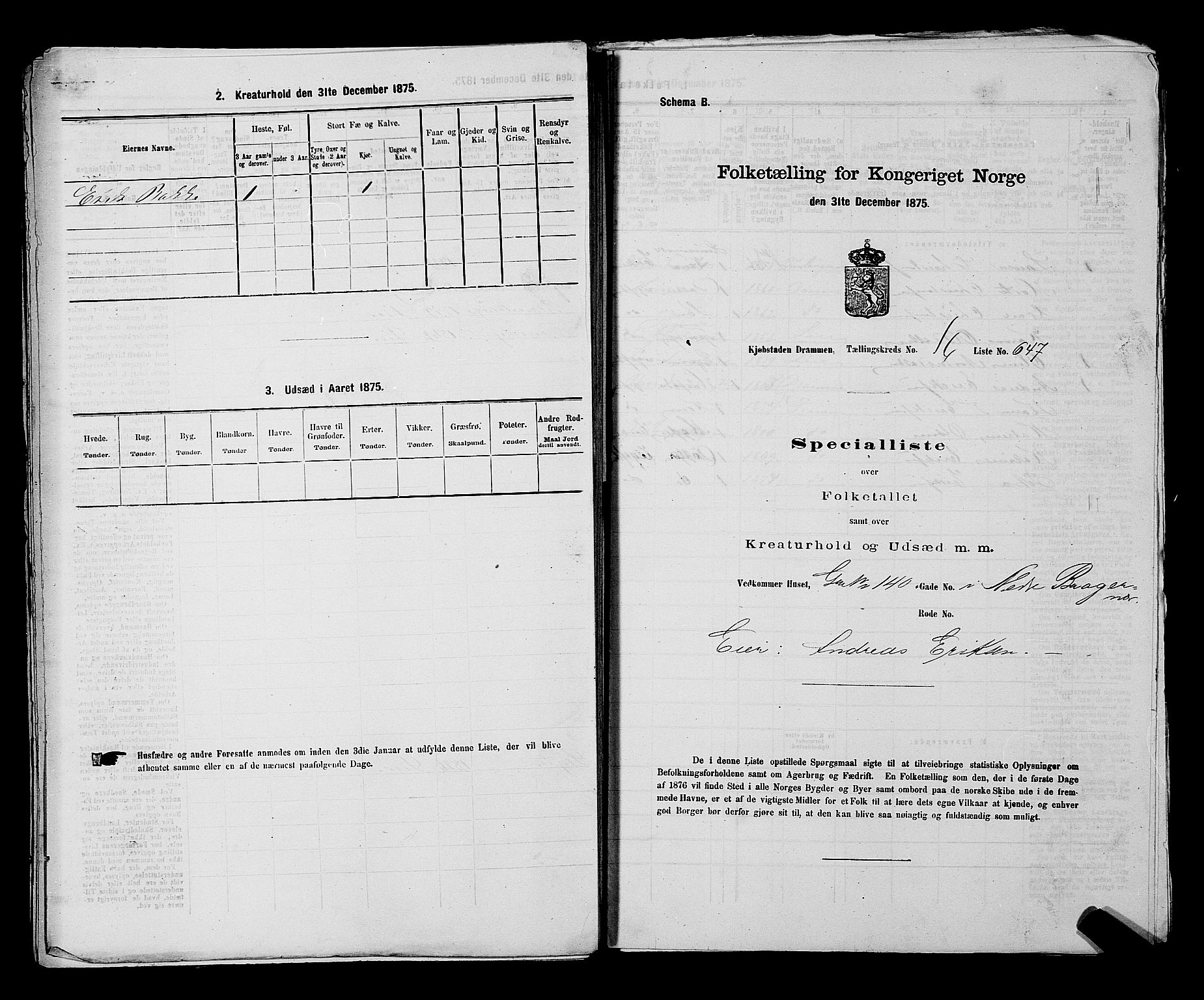 SAKO, 1875 census for 0602 Drammen, 1875, p. 1832