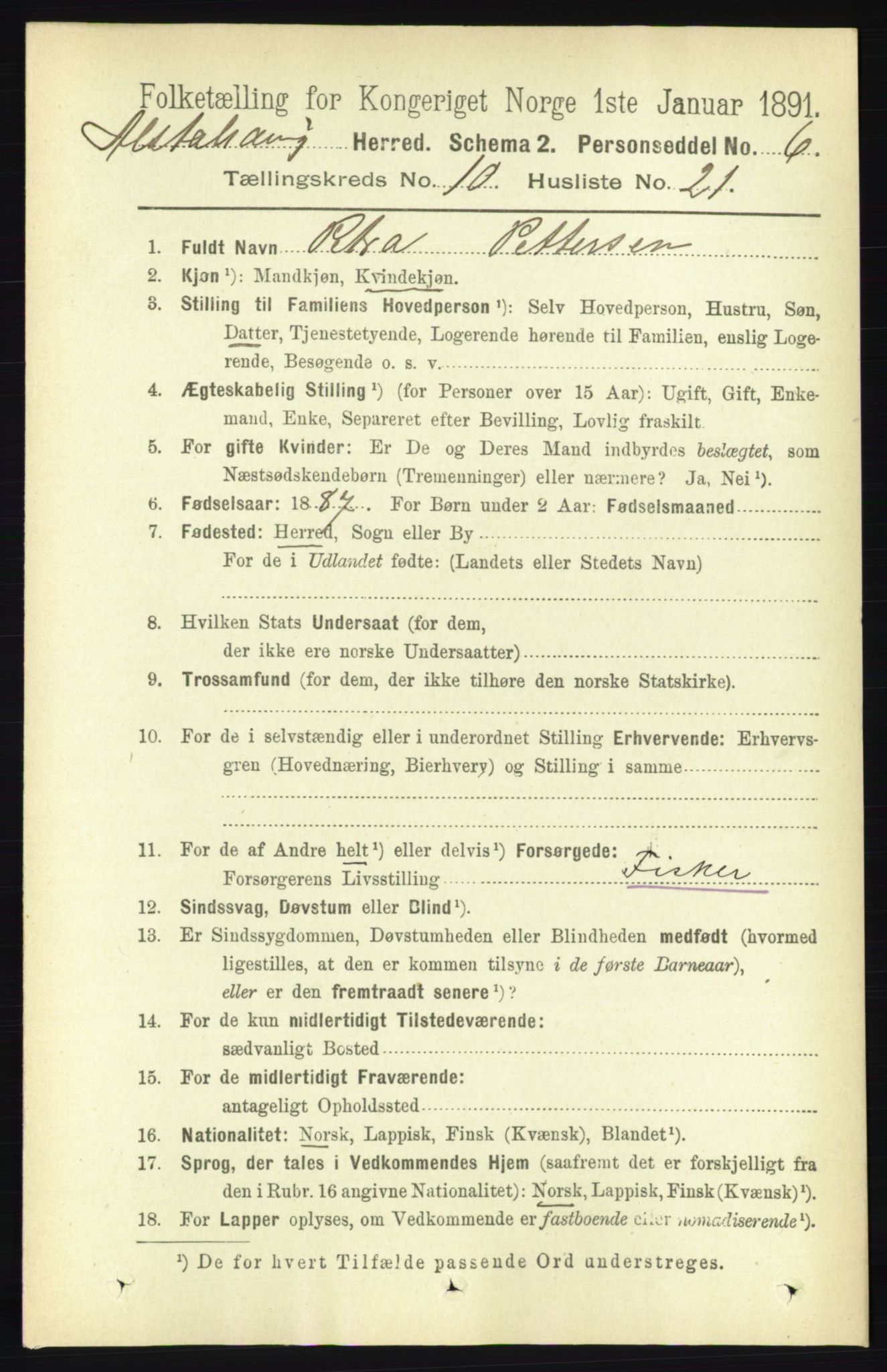 RA, 1891 census for 1820 Alstahaug, 1891, p. 3673