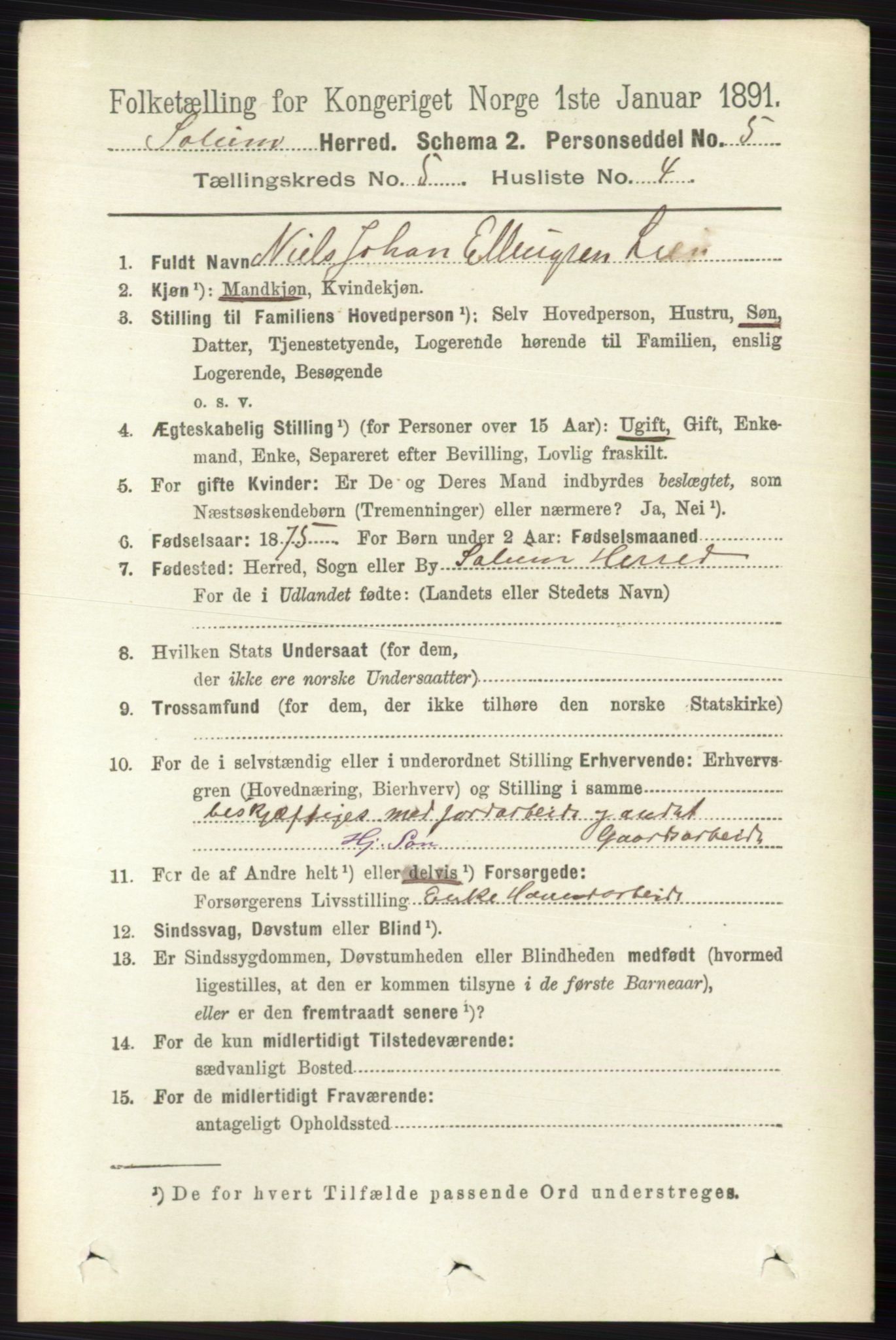 RA, 1891 census for 0818 Solum, 1891, p. 856