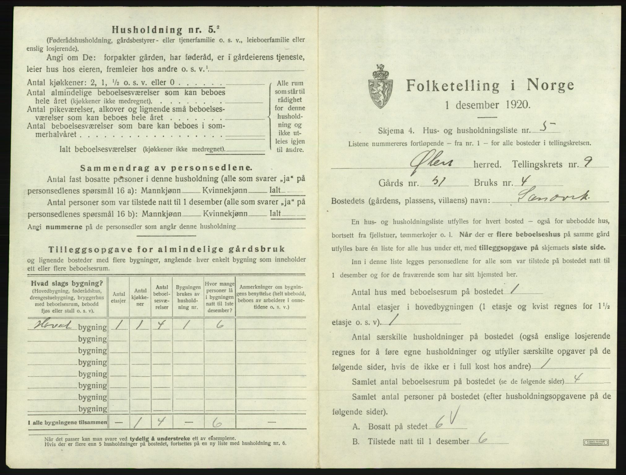 SAB, 1920 census for Ølen, 1920, p. 677