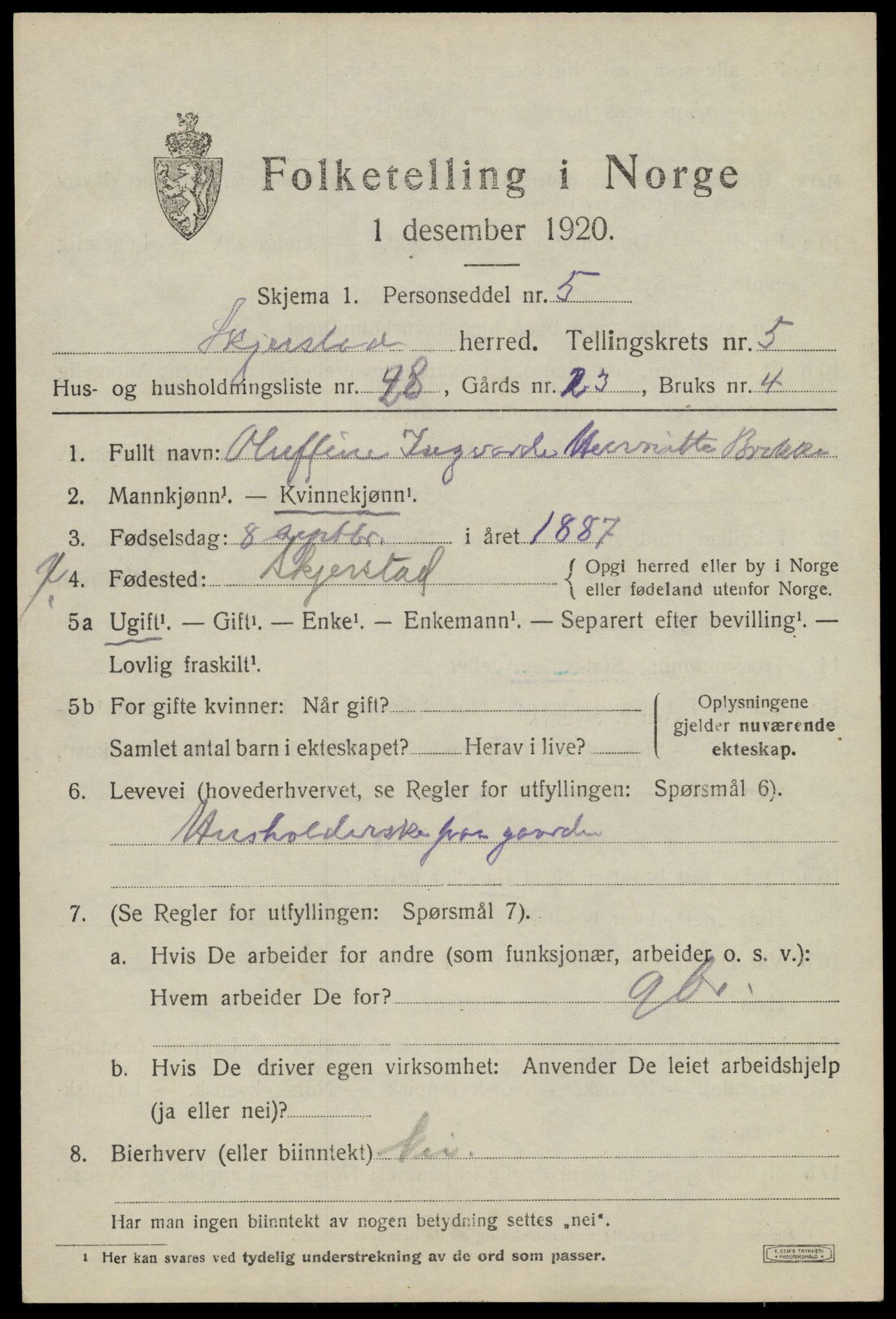 SAT, 1920 census for Skjerstad, 1920, p. 2121