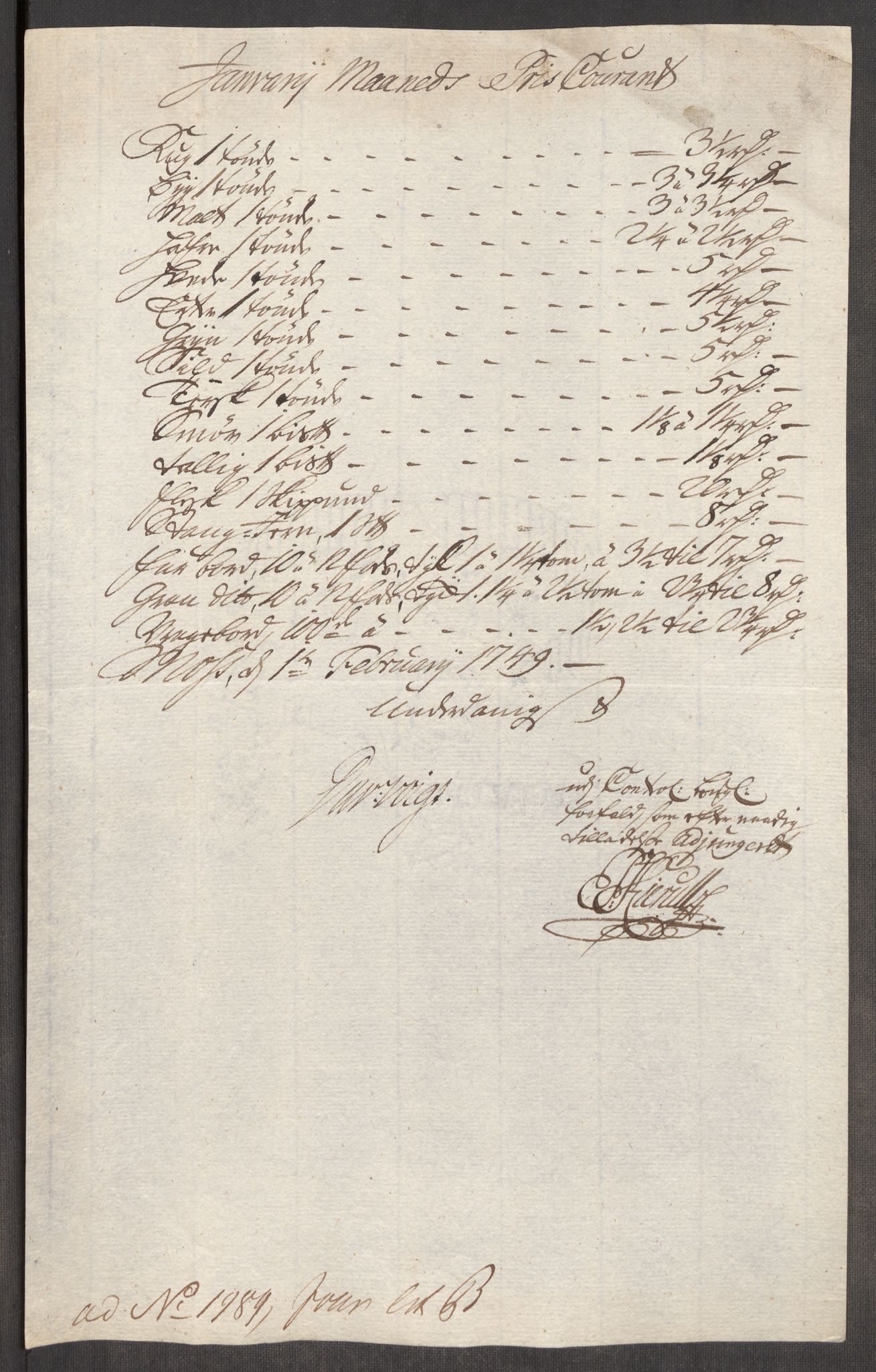 Rentekammeret inntil 1814, Realistisk ordnet avdeling, RA/EA-4070/Oe/L0004: [Ø1]: Priskuranter, 1749-1752, p. 25