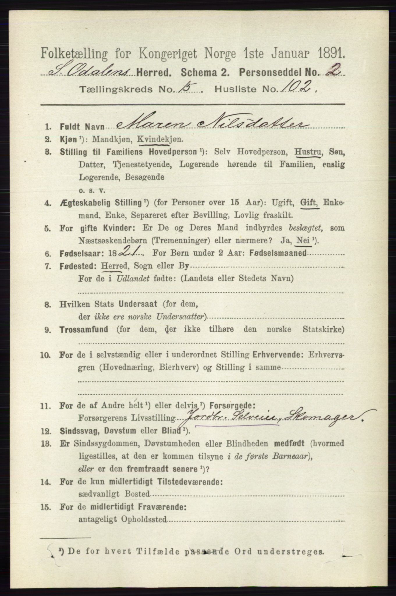 RA, 1891 census for 0419 Sør-Odal, 1891, p. 7183