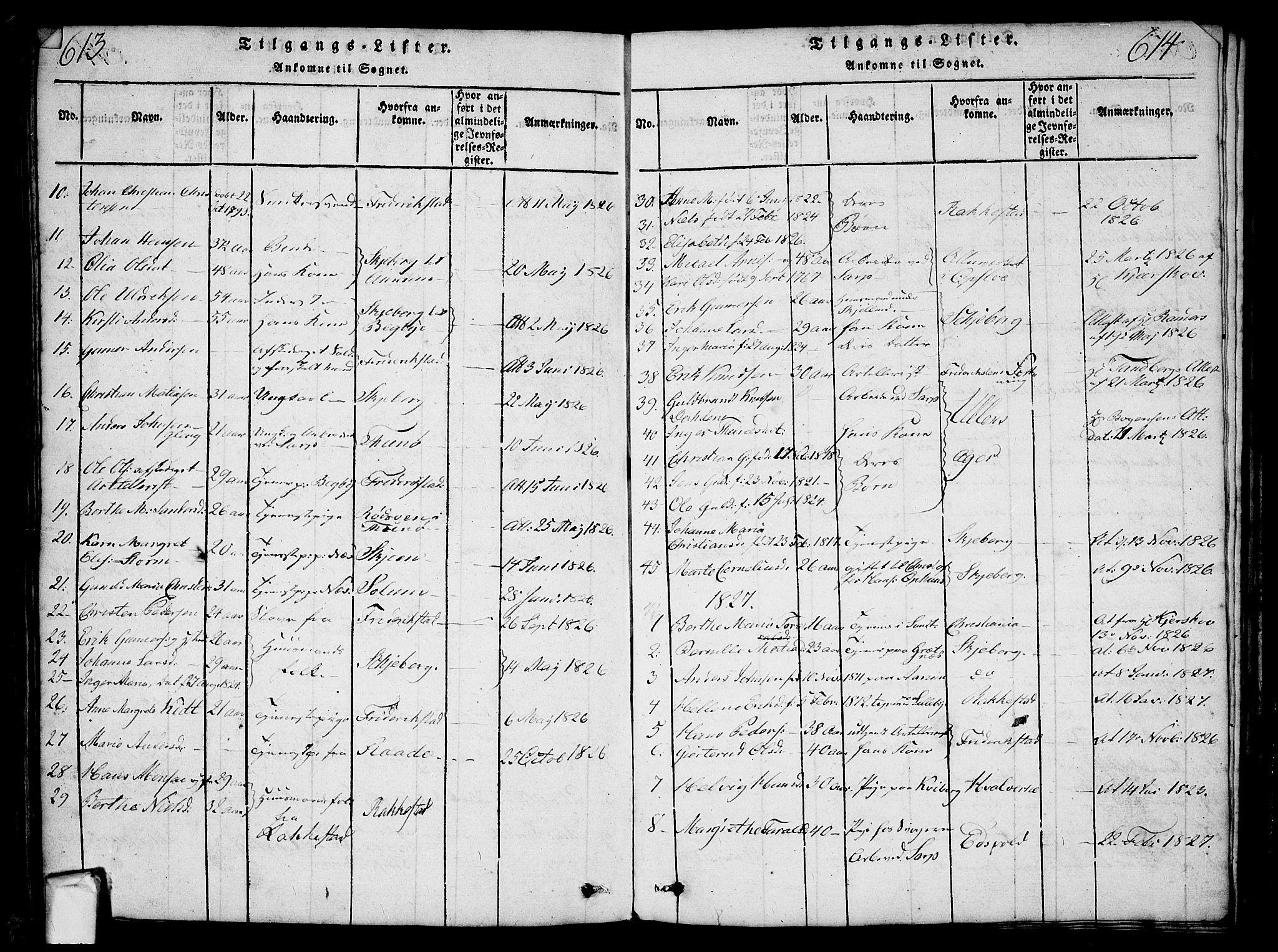 Borge prestekontor Kirkebøker, AV/SAO-A-10903/G/Ga/L0001: Parish register (copy) no.  I 1, 1815-1835, p. 613-614