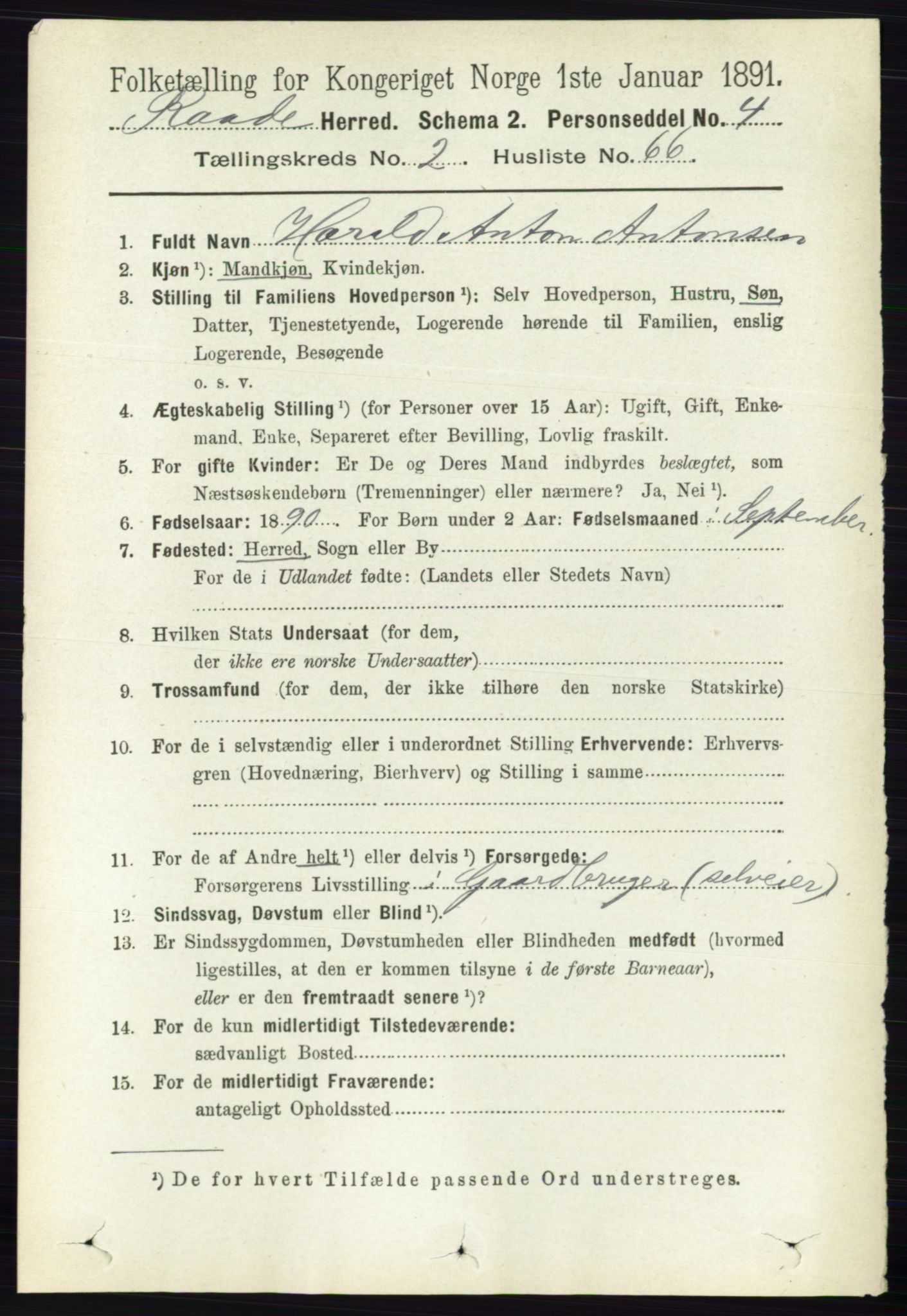 RA, 1891 census for 0135 Råde, 1891, p. 1016