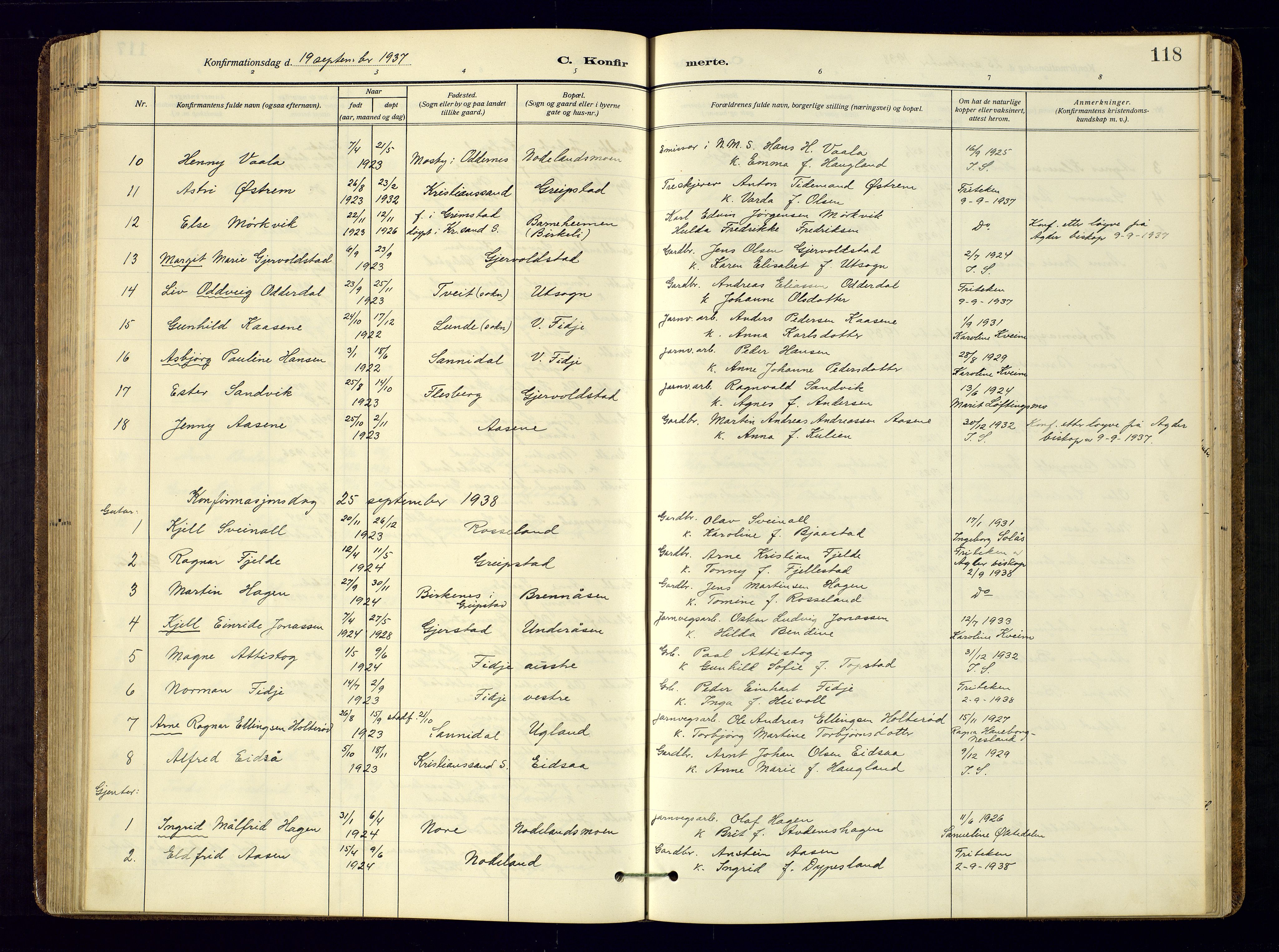 Søgne sokneprestkontor, AV/SAK-1111-0037/F/Fa/Faa/L0004: Parish register (official) no. A-4, 1911-1945, p. 118