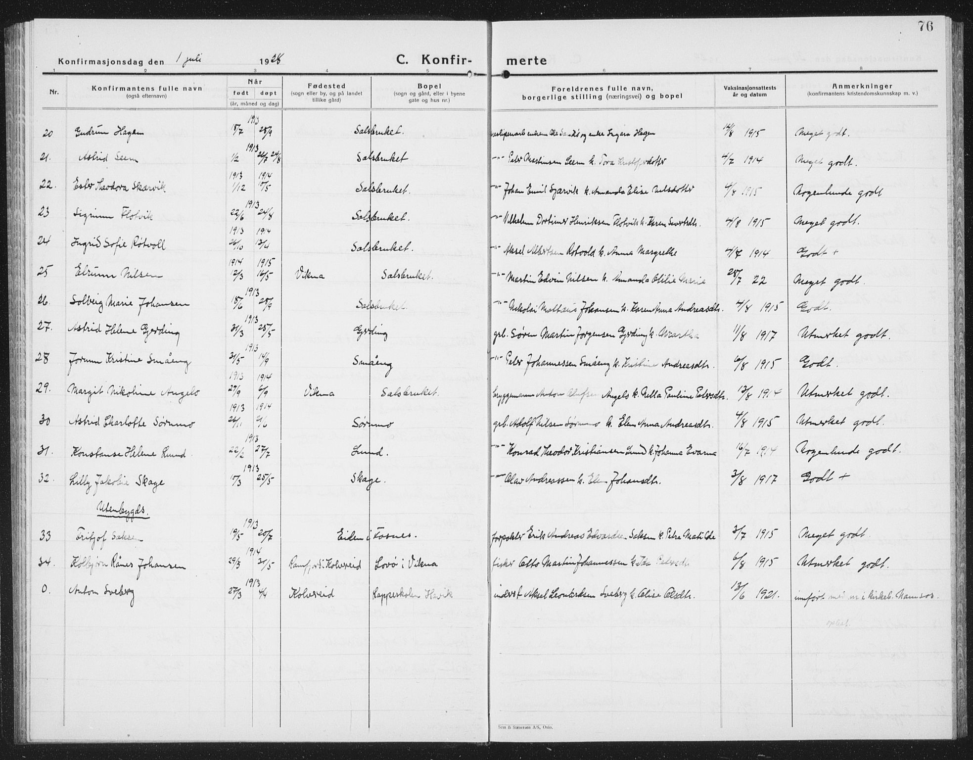 Ministerialprotokoller, klokkerbøker og fødselsregistre - Nord-Trøndelag, SAT/A-1458/780/L0654: Parish register (copy) no. 780C06, 1928-1942, p. 76