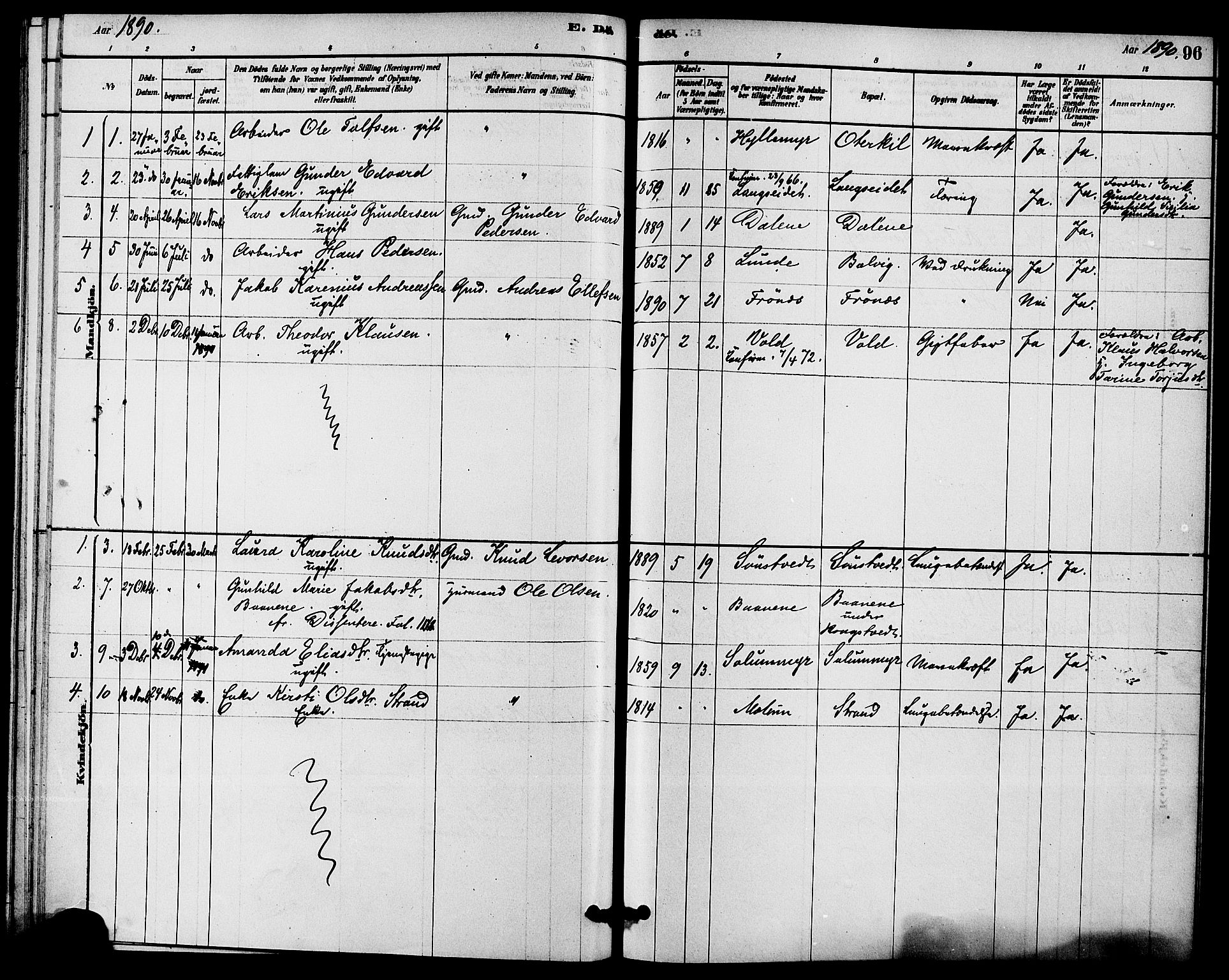 Solum kirkebøker, SAKO/A-306/F/Fc/L0001: Parish register (official) no. III 1, 1877-1891, p. 96