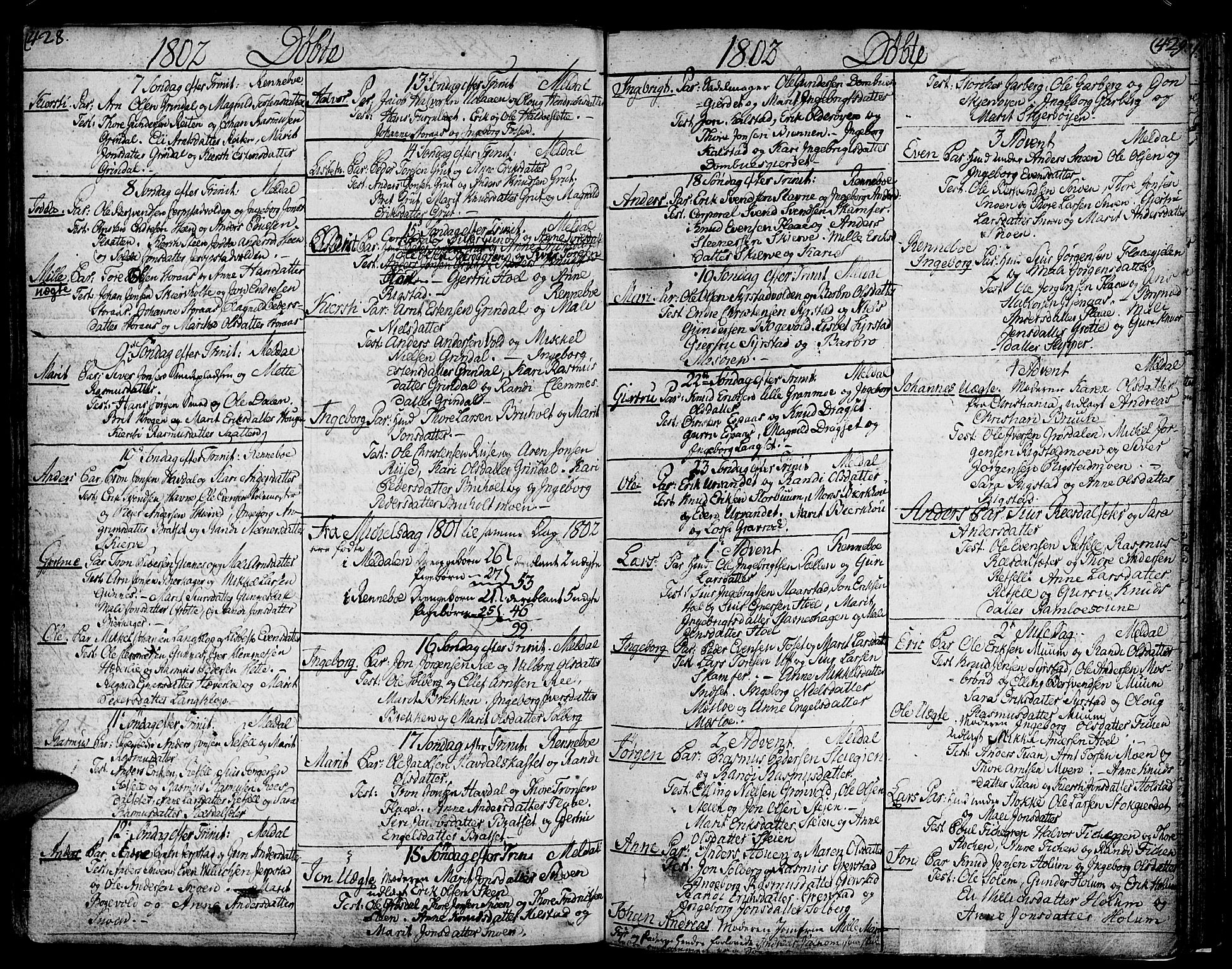Ministerialprotokoller, klokkerbøker og fødselsregistre - Sør-Trøndelag, SAT/A-1456/672/L0852: Parish register (official) no. 672A05, 1776-1815, p. 428-429
