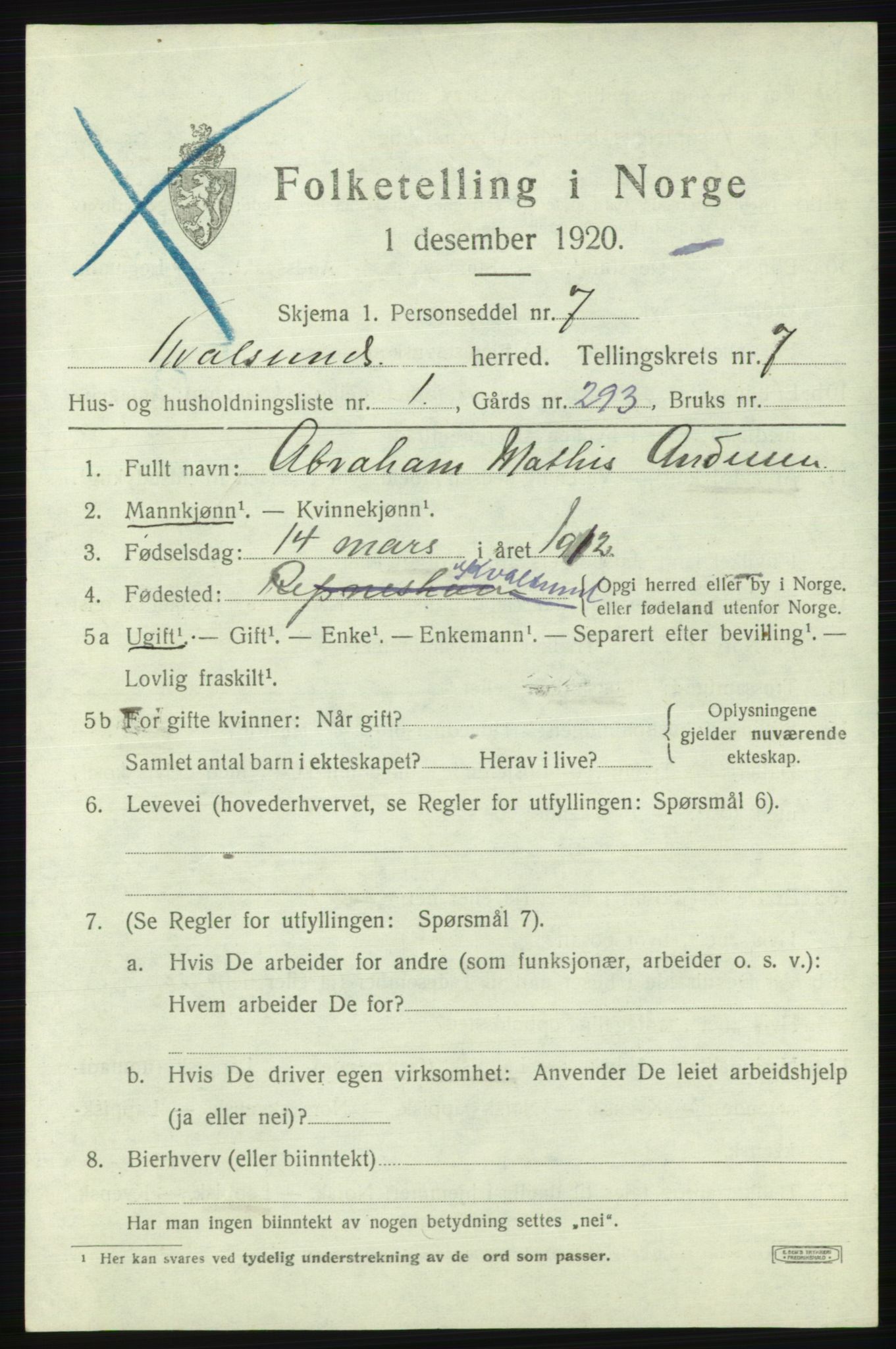 SATØ, 1920 census for , 1920, p. 2130