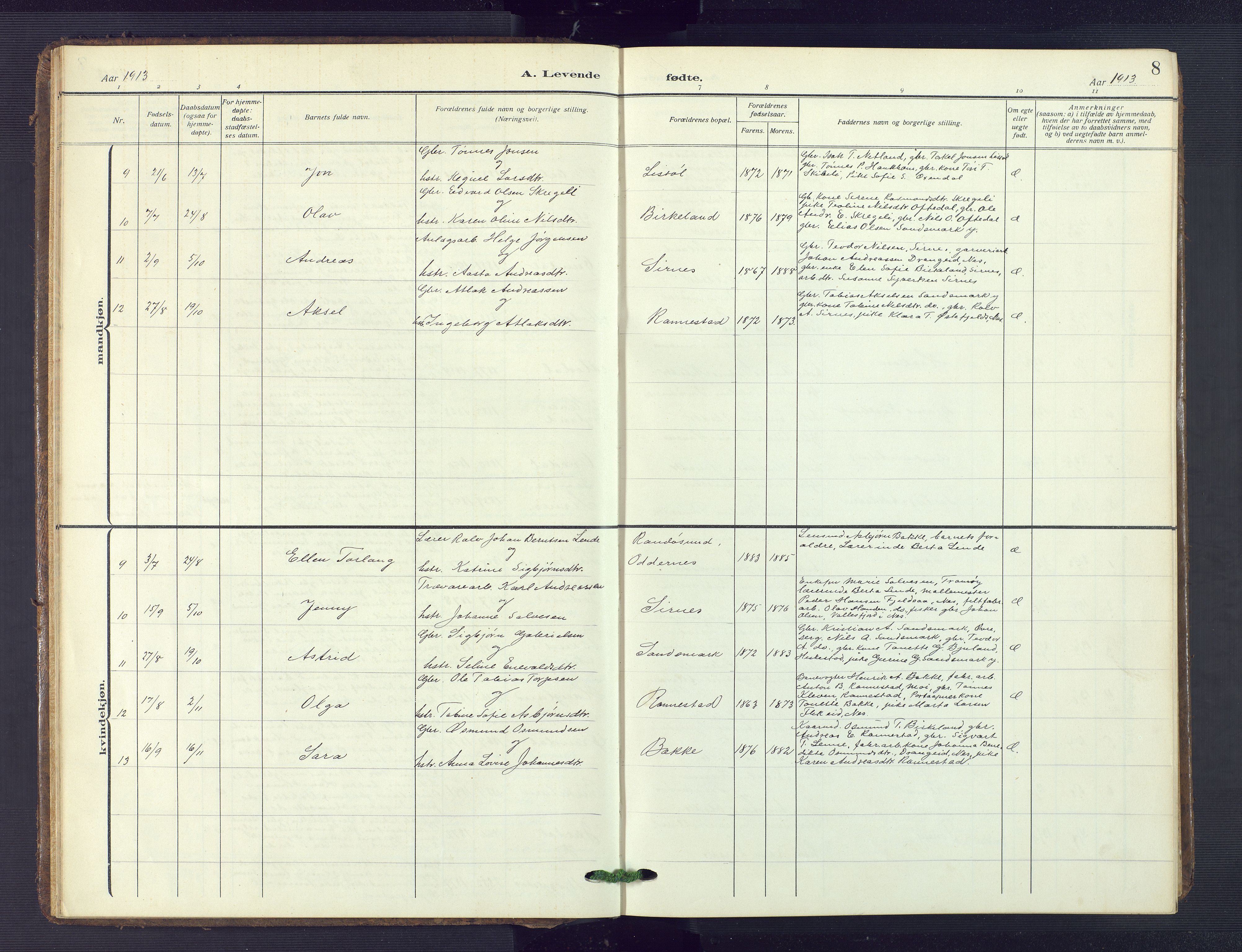 Bakke sokneprestkontor, AV/SAK-1111-0002/F/Fb/Fba/L0004: Parish register (copy) no. B 4, 1911-1946, p. 8