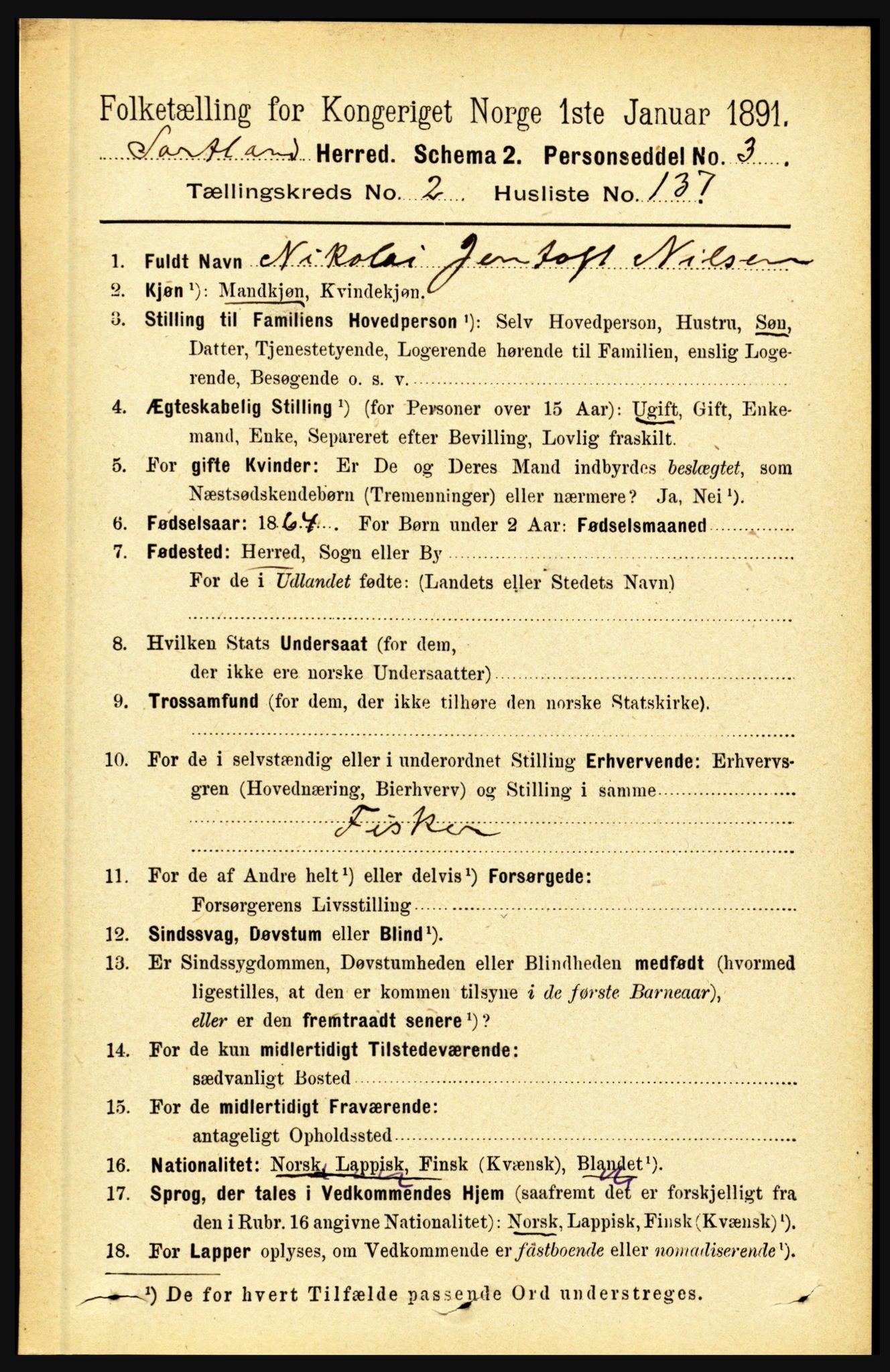 RA, 1891 census for 1870 Sortland, 1891, p. 2035