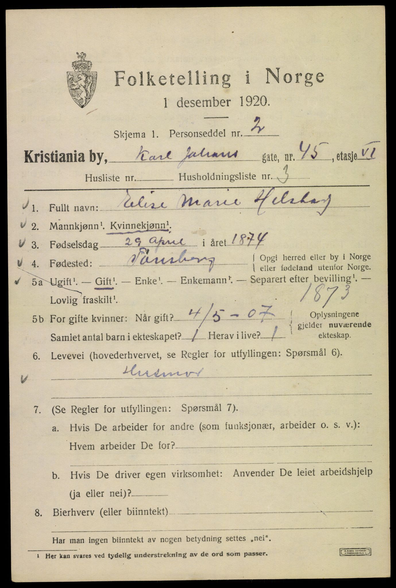 SAO, 1920 census for Kristiania, 1920, p. 328717