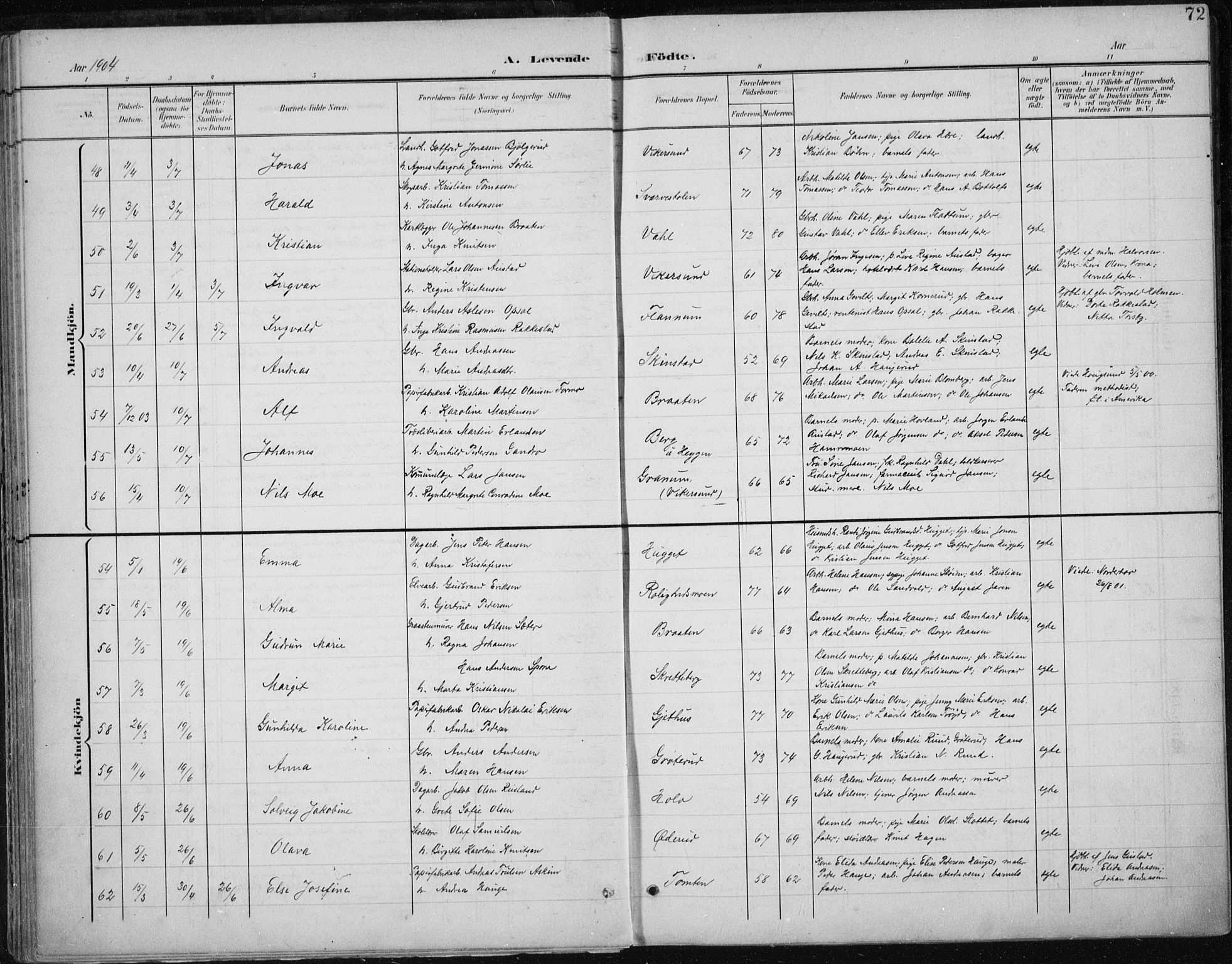 Modum kirkebøker, AV/SAKO-A-234/F/Fa/L0013: Parish register (official) no. 13, 1899-1907, p. 72