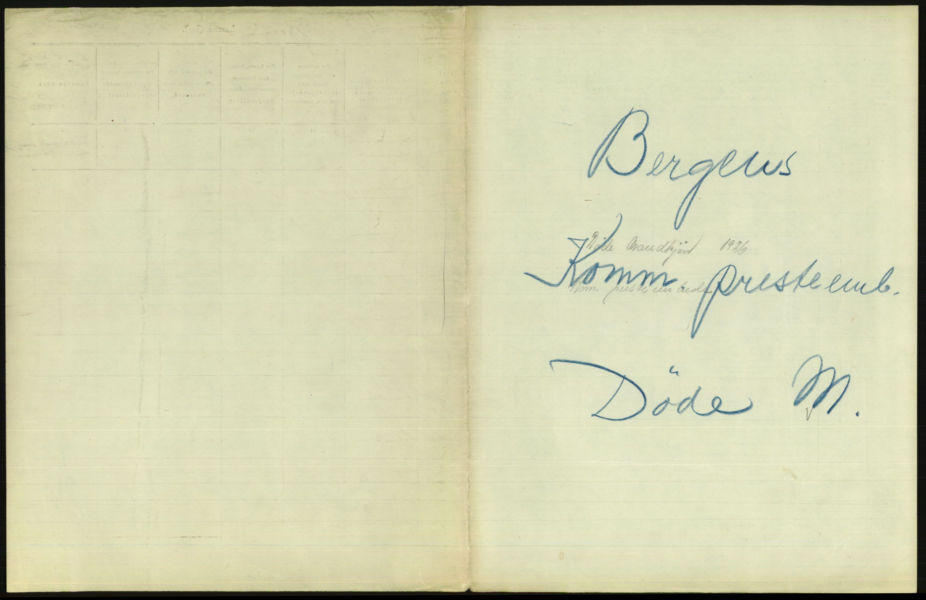 Statistisk sentralbyrå, Sosiodemografiske emner, Befolkning, RA/S-2228/D/Df/Dfc/Dfcf/L0028: Bergen: Gifte, døde, dødfødte., 1926, p. 805