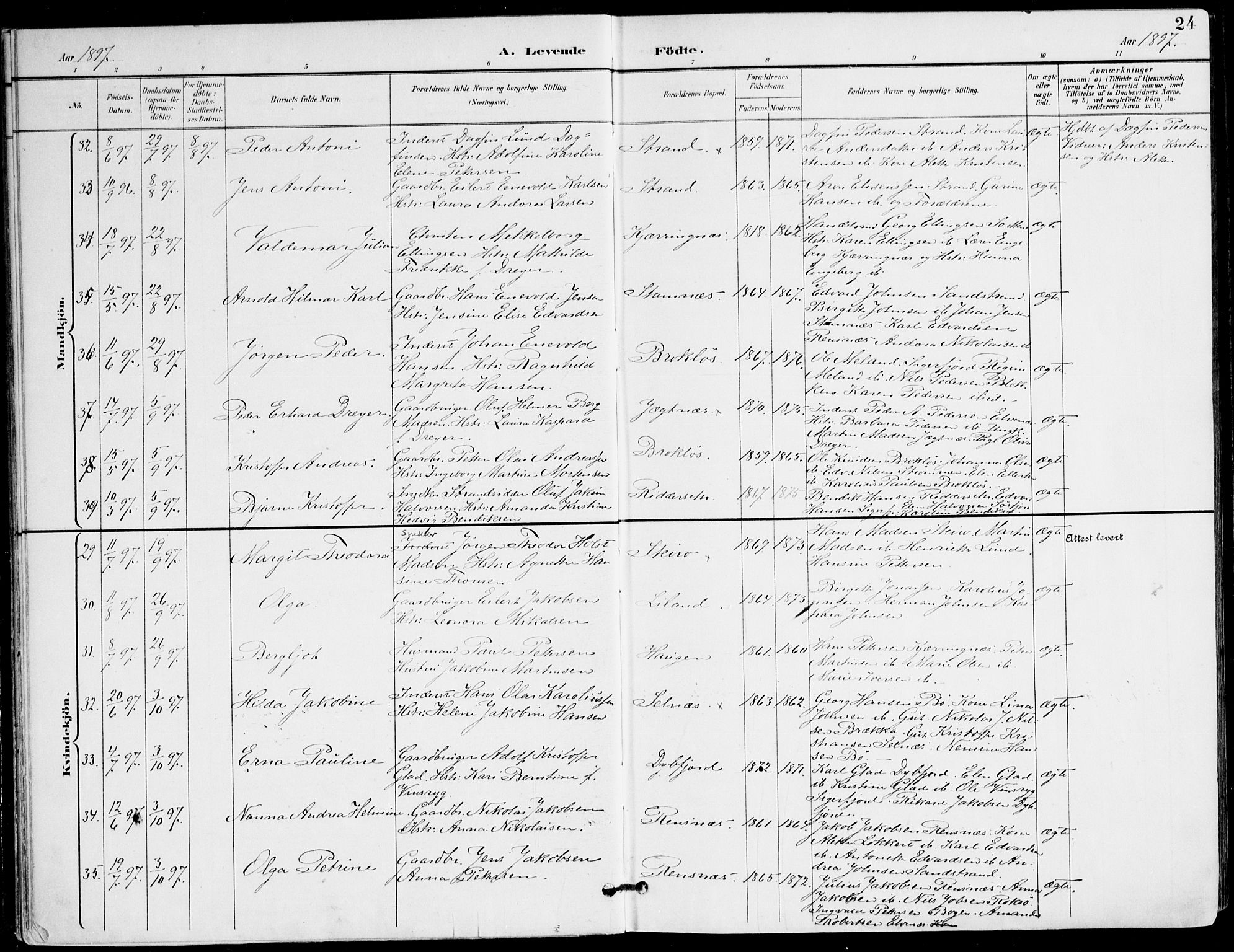 Ministerialprotokoller, klokkerbøker og fødselsregistre - Nordland, AV/SAT-A-1459/895/L1372: Parish register (official) no. 895A07, 1894-1914, p. 24