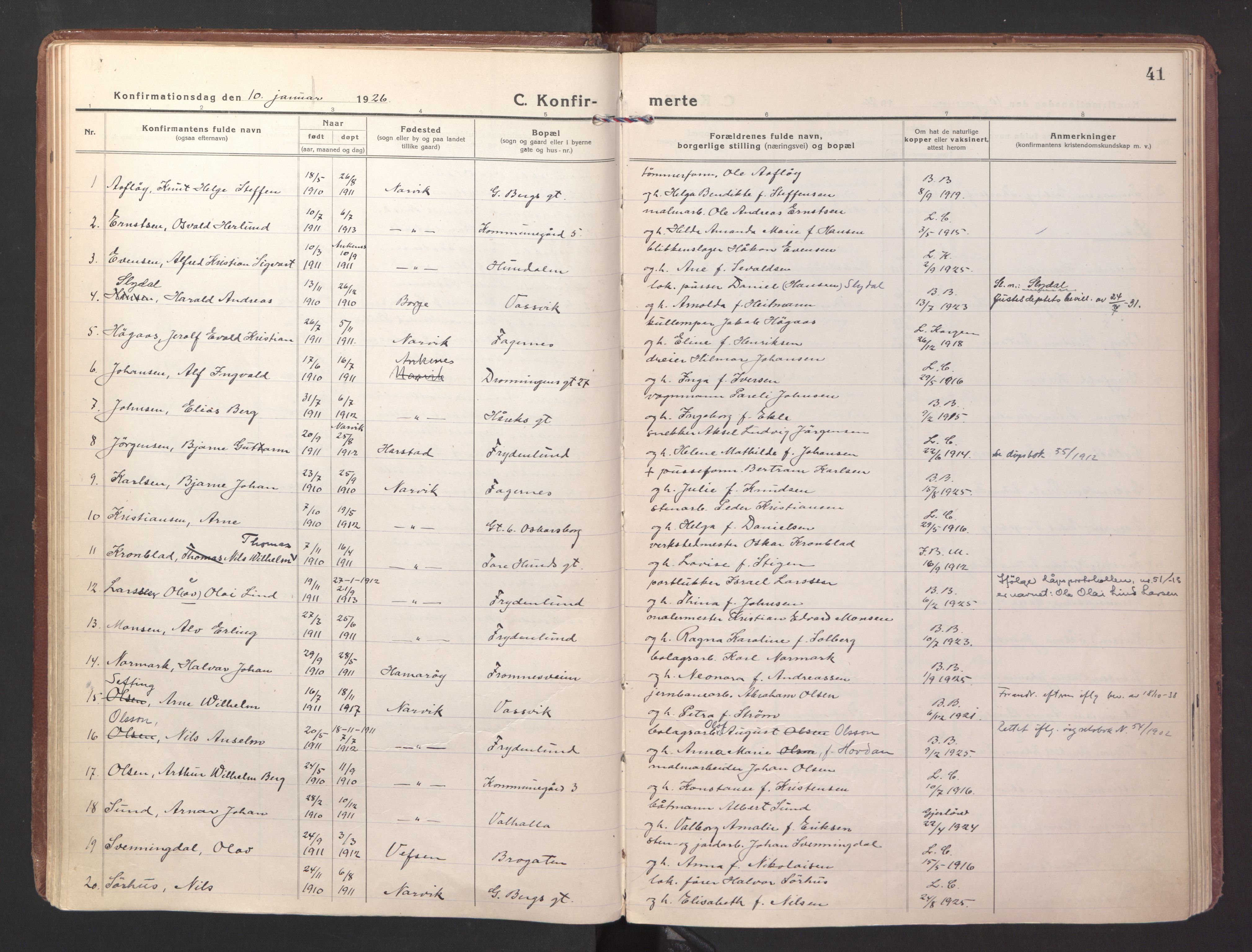 Ministerialprotokoller, klokkerbøker og fødselsregistre - Nordland, SAT/A-1459/871/L1004: Parish register (official) no. 871A20, 1921-1932, p. 41