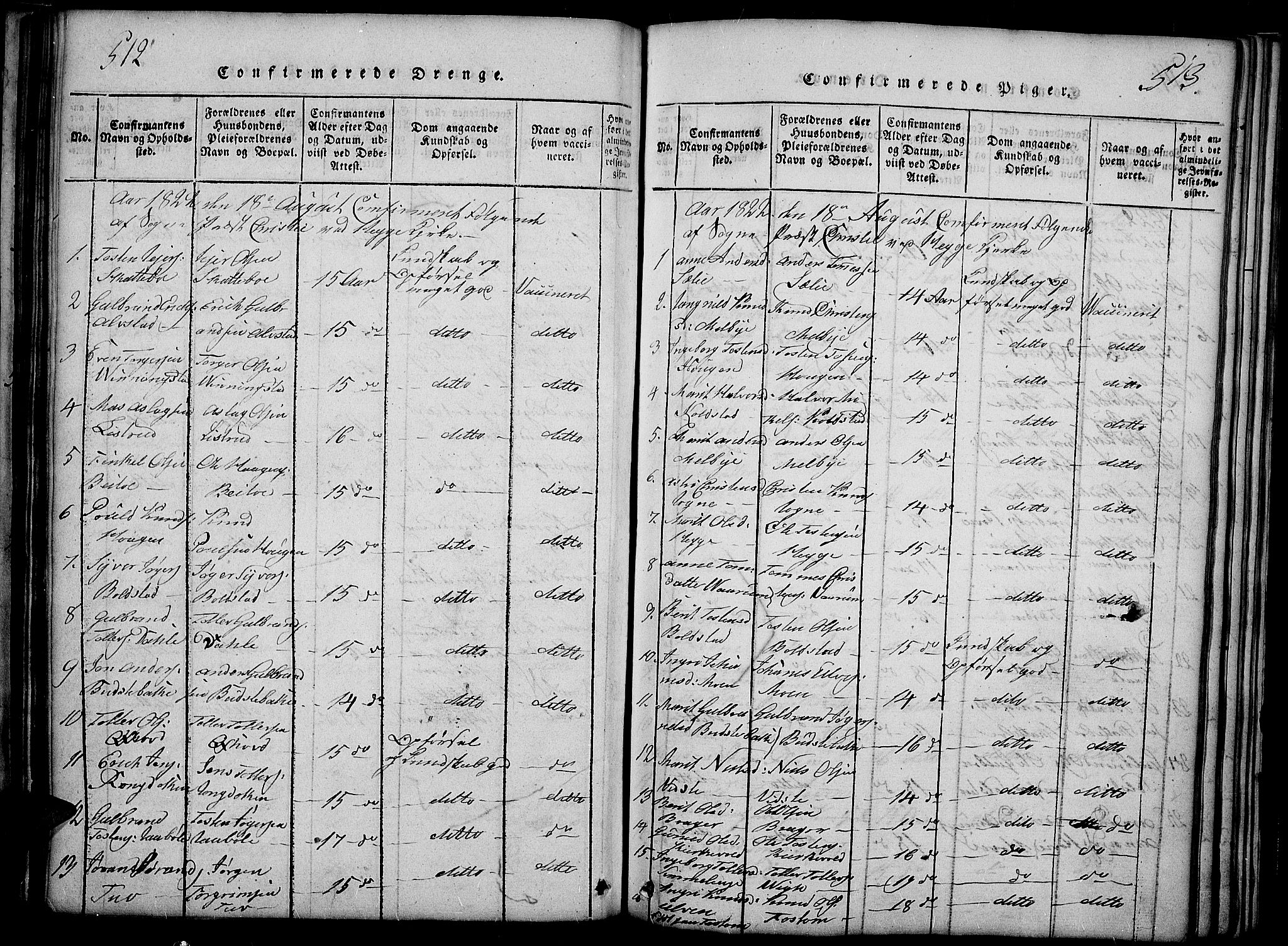 Slidre prestekontor, SAH/PREST-134/H/Ha/Haa/L0002: Parish register (official) no. 2, 1814-1830, p. 512-513