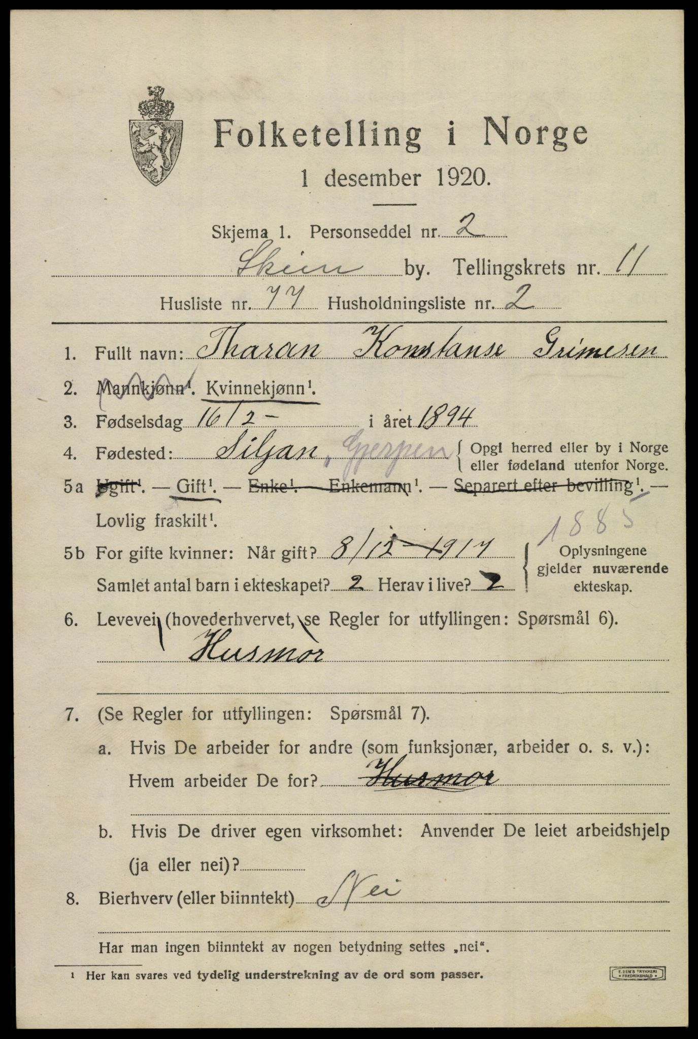 SAKO, 1920 census for Skien, 1920, p. 36472