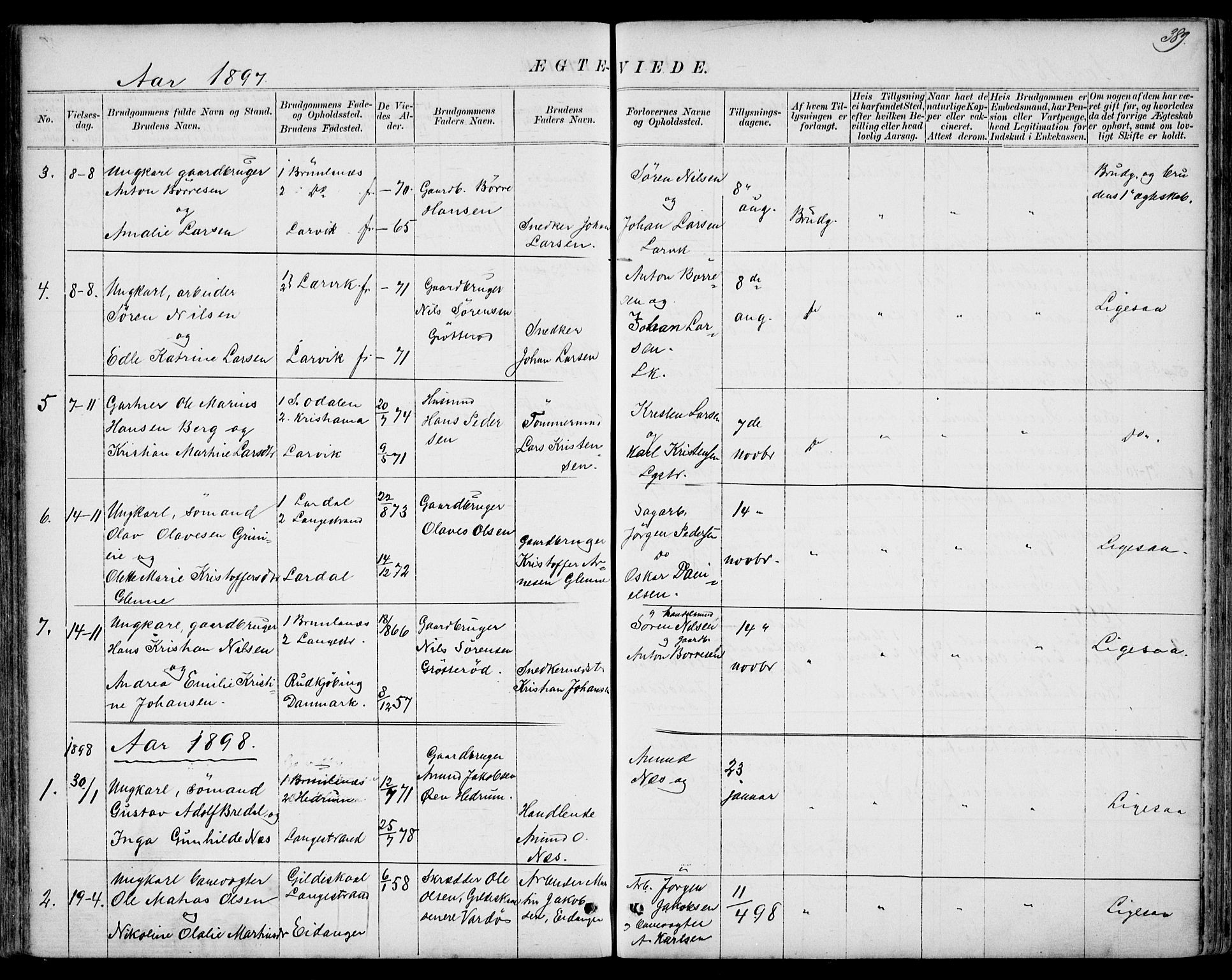 Larvik kirkebøker, AV/SAKO-A-352/G/Gb/L0003: Parish register (copy) no. II 3, 1867-1899, p. 389