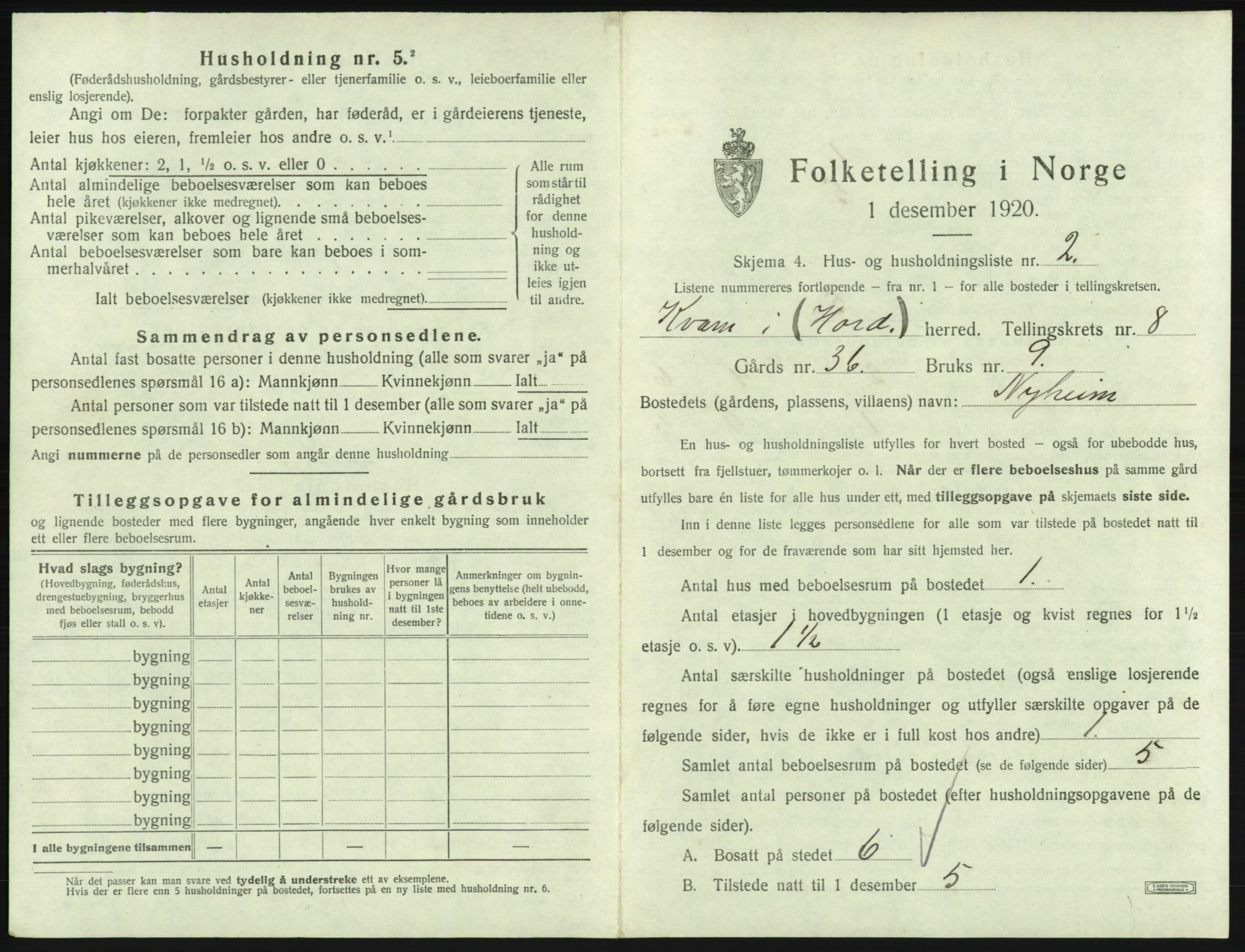 SAB, 1920 census for Kvam, 1920, p. 643