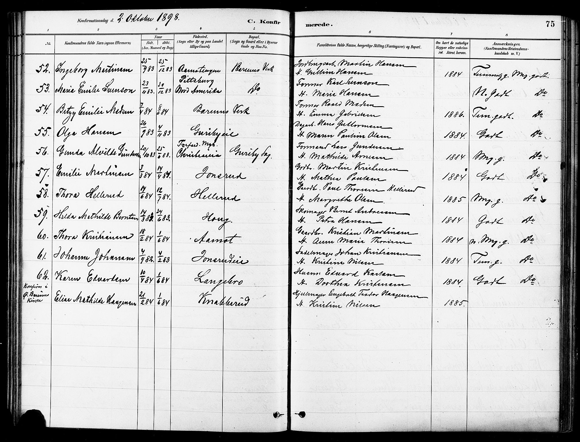 Asker prestekontor Kirkebøker, AV/SAO-A-10256a/F/Fb/L0002: Parish register (official) no. II 2, 1879-1921, p. 75