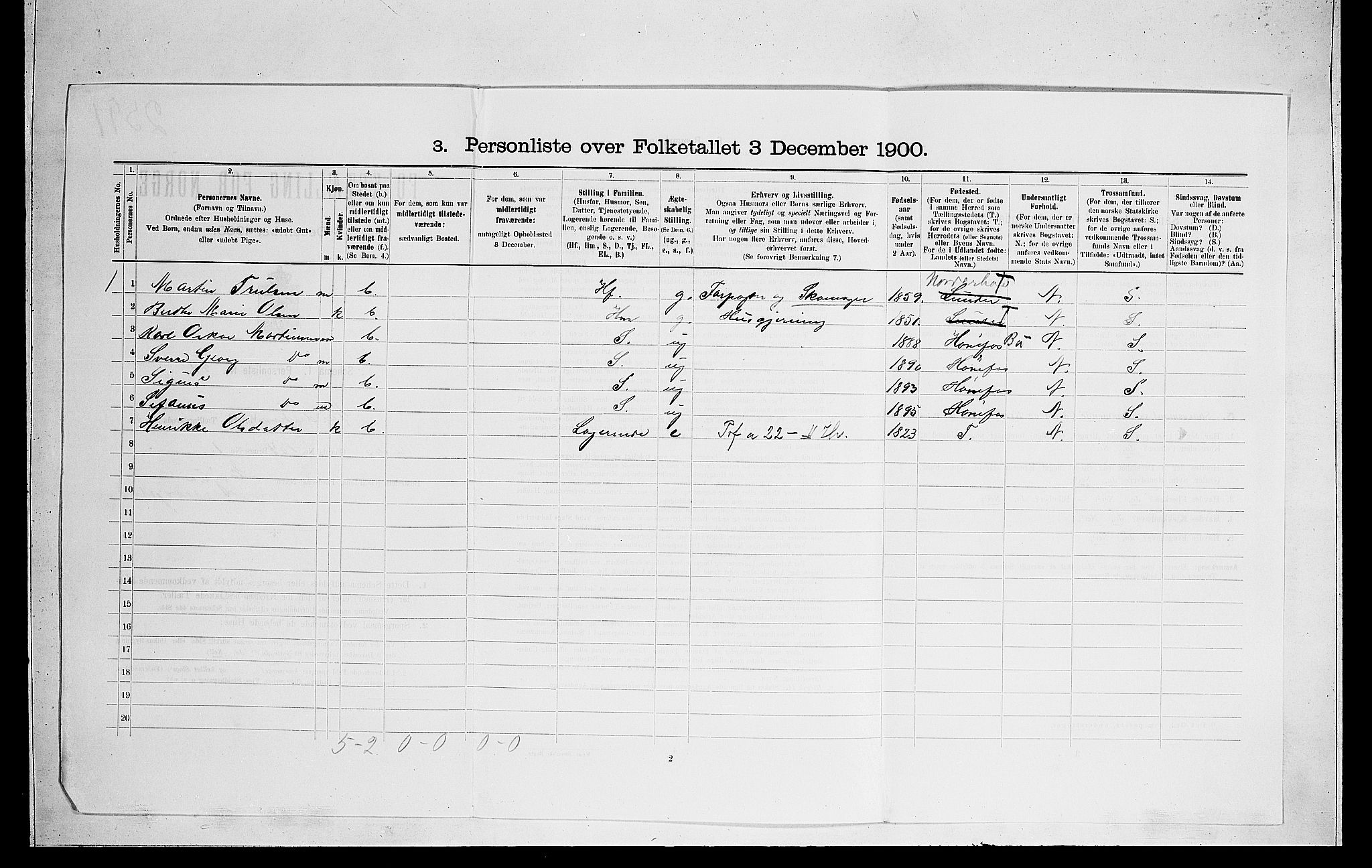RA, 1900 census for Norderhov, 1900, p. 1701