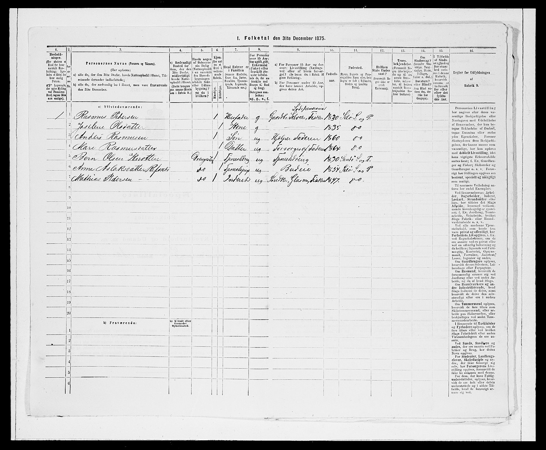 SAB, 1875 Census for 1441P Selje, 1875, p. 1379