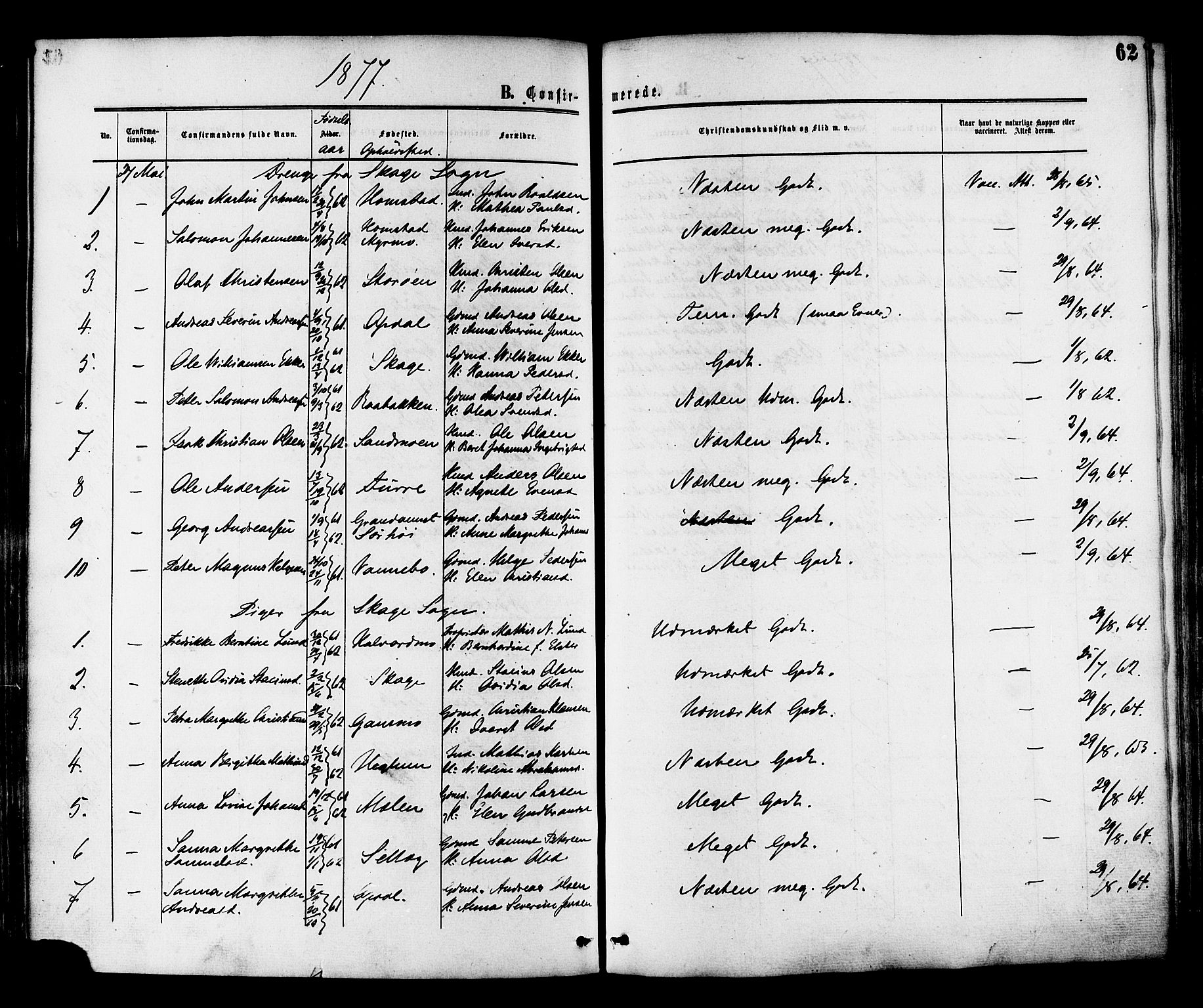 Ministerialprotokoller, klokkerbøker og fødselsregistre - Nord-Trøndelag, AV/SAT-A-1458/764/L0553: Parish register (official) no. 764A08, 1858-1880, p. 62