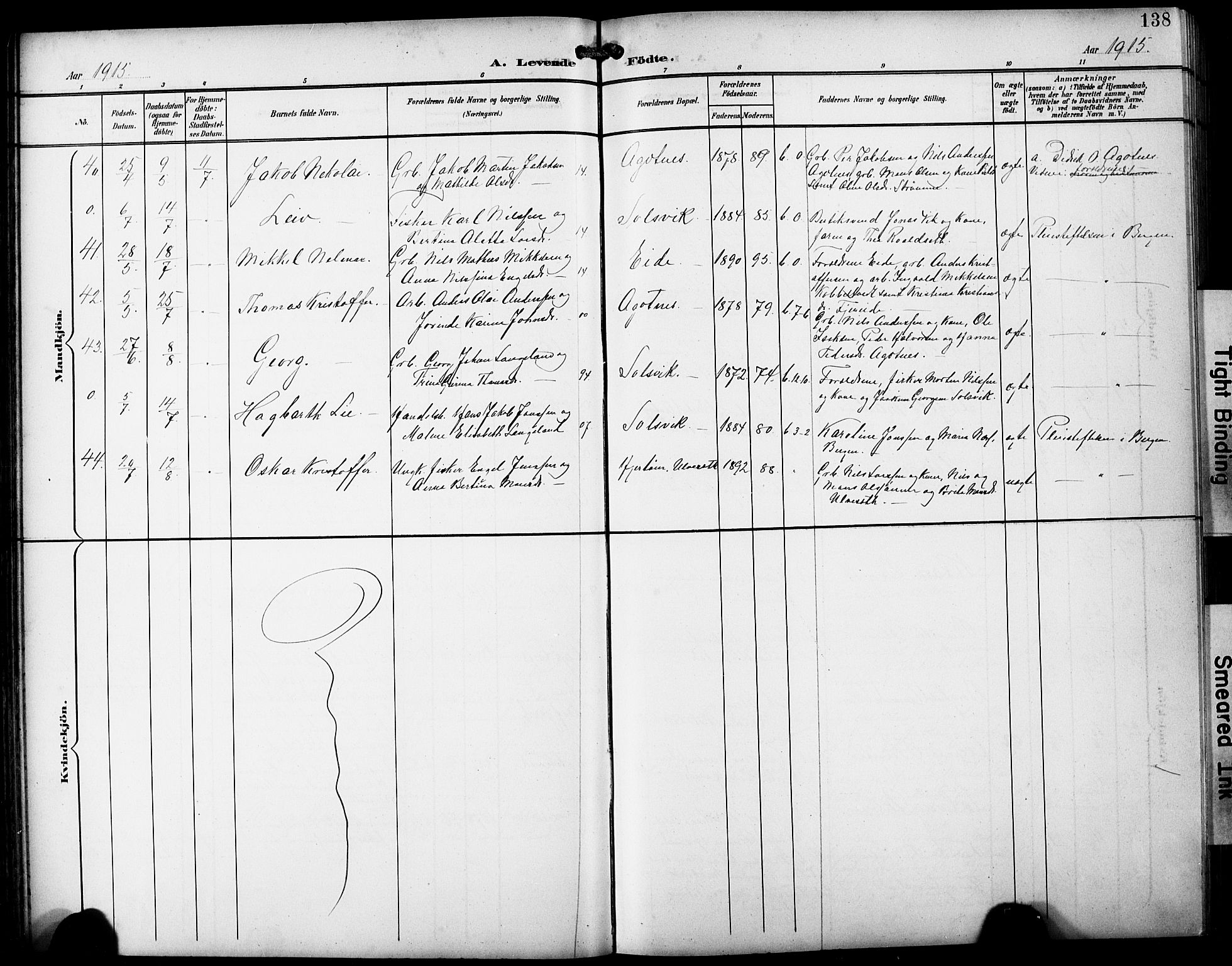 Fjell sokneprestembete, SAB/A-75301/H/Hab: Parish register (copy) no. A 5, 1899-1918, p. 138
