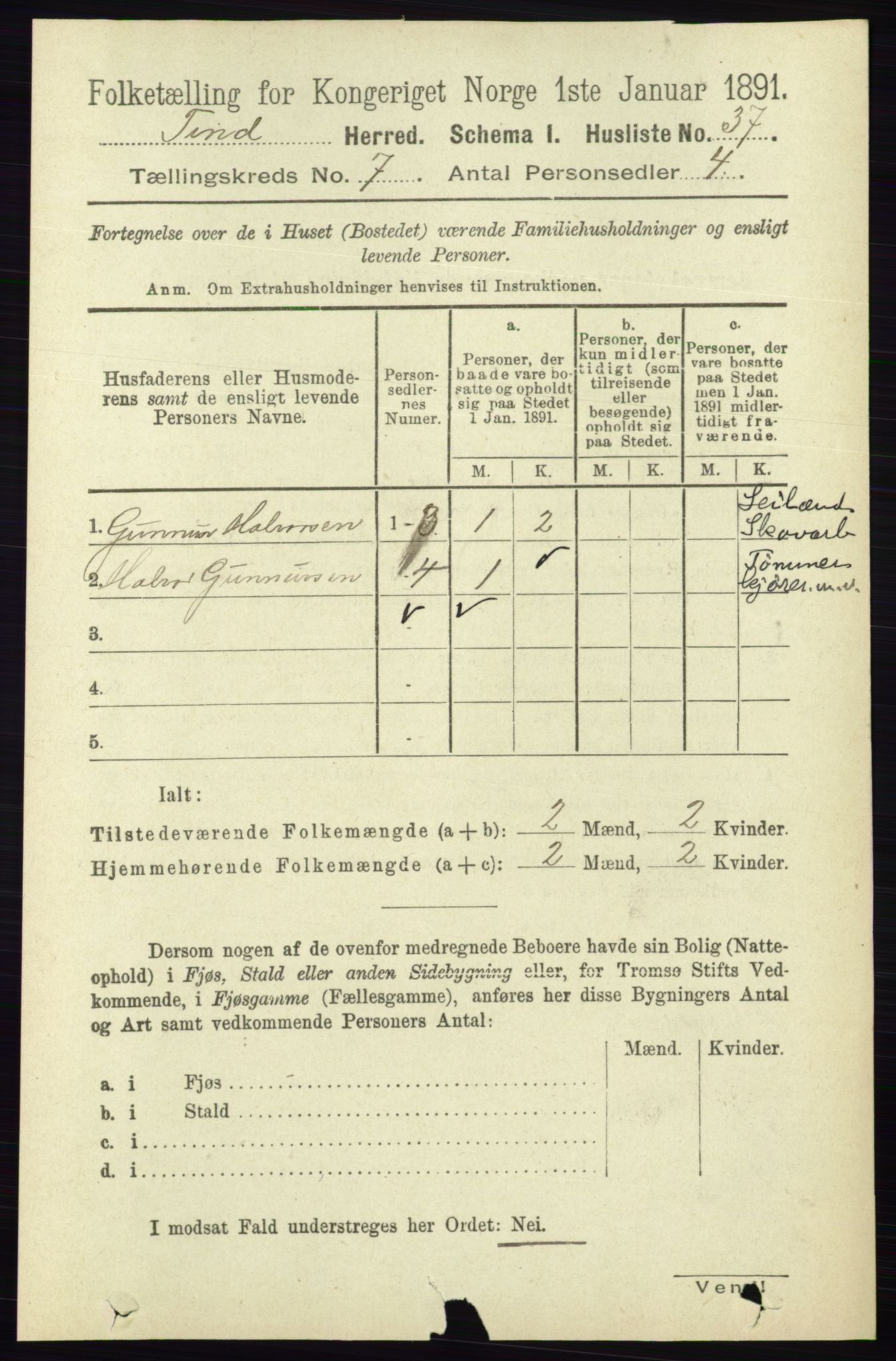 RA, 1891 census for 0826 Tinn, 1891, p. 1433