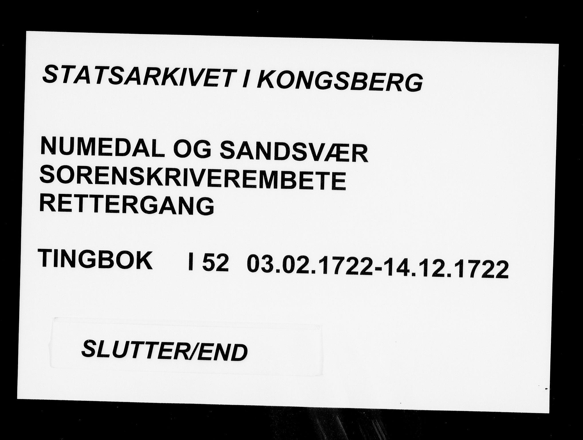 Numedal og Sandsvær sorenskriveri, AV/SAKO-A-128/F/Fa/Faa/L0052: Tingbøker, 1722