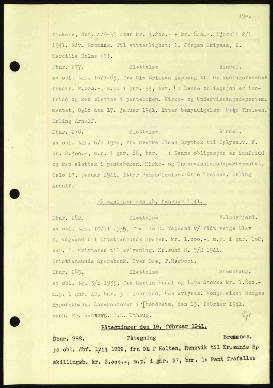 Nordmøre sorenskriveri, AV/SAT-A-4132/1/2/2Ca: Mortgage book no. C81, 1940-1945, Diary no: : 277/1941