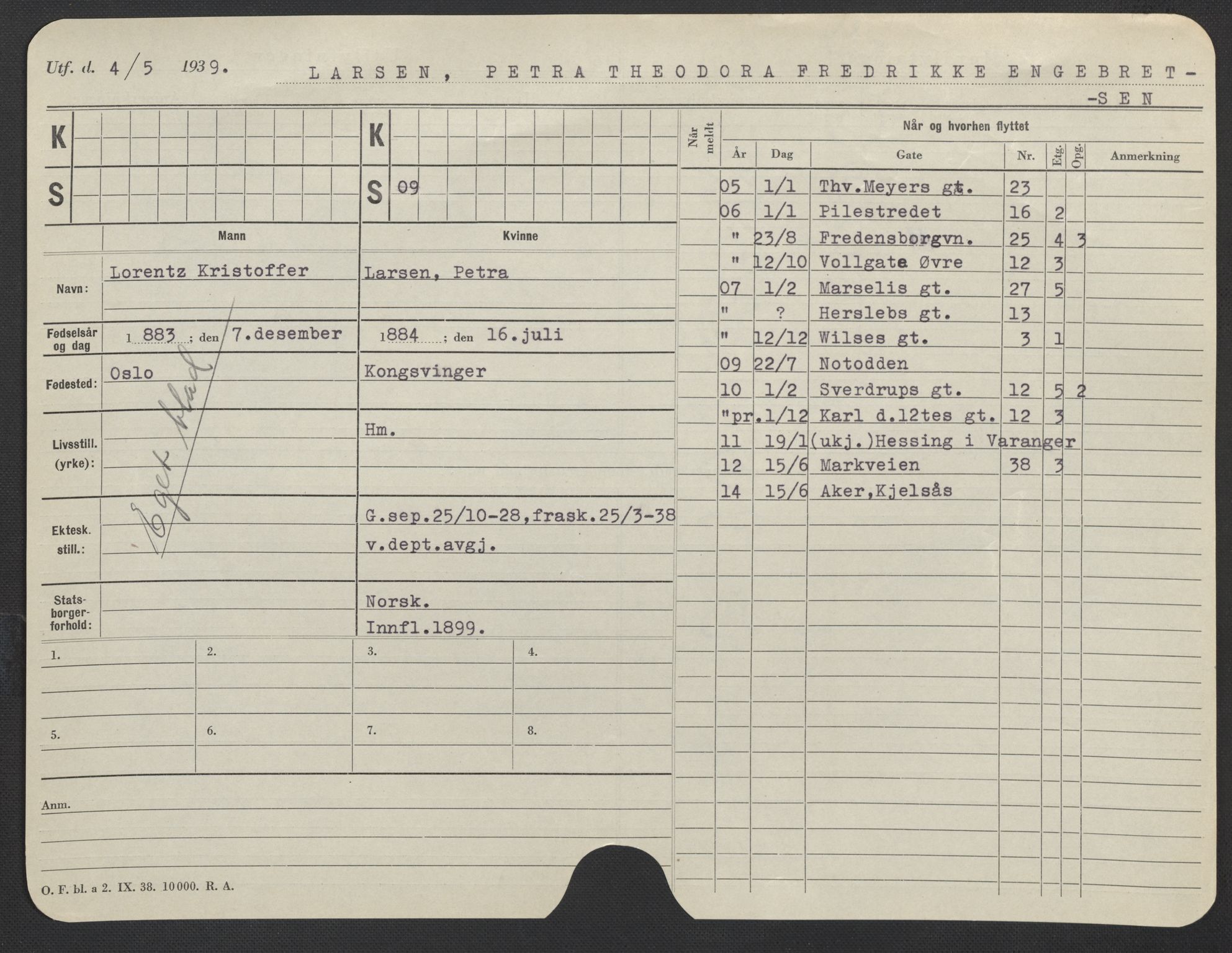 Oslo folkeregister, Registerkort, AV/SAO-A-11715/F/Fa/Fac/L0019: Kvinner, 1906-1914, p. 1124a