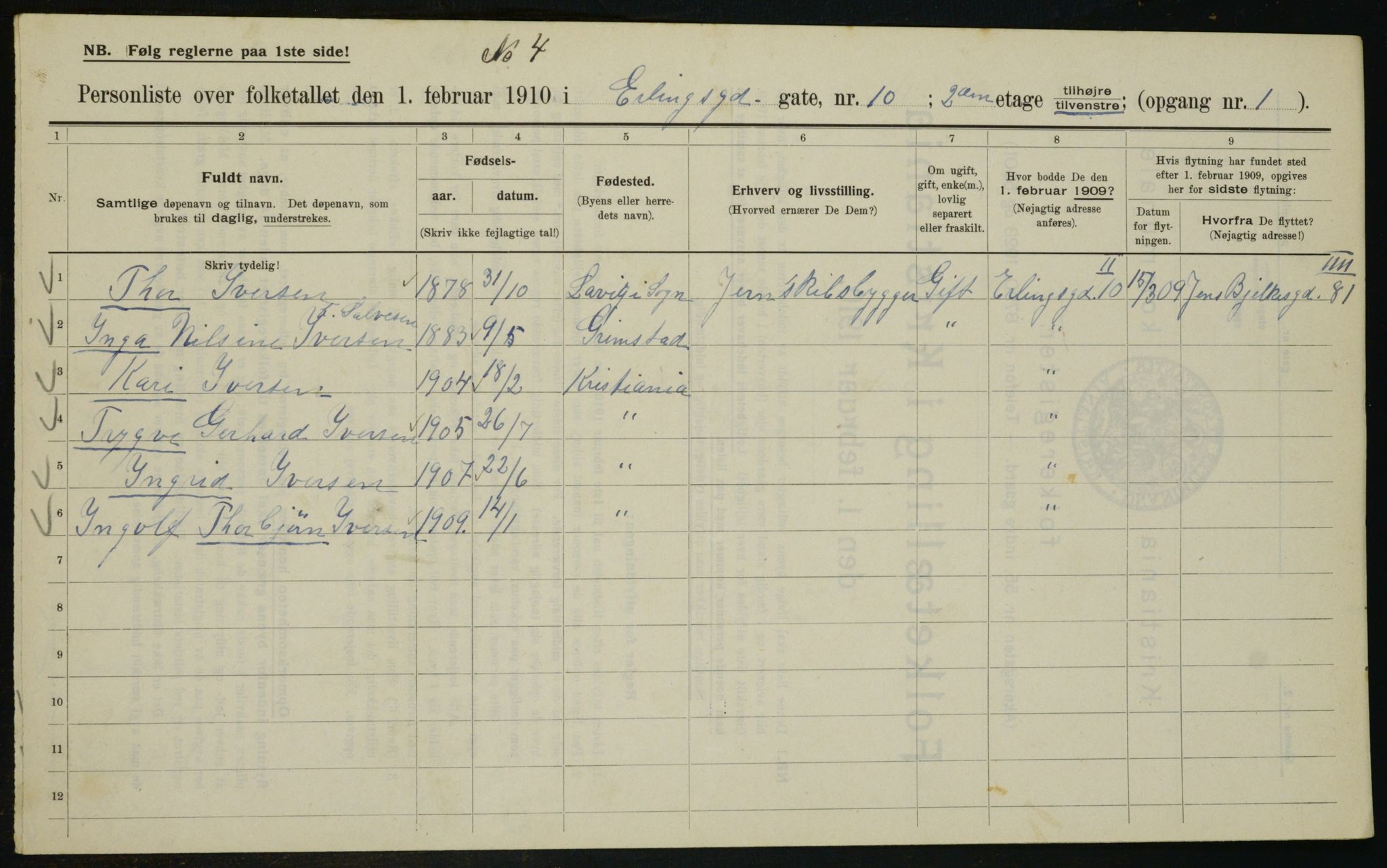 OBA, Municipal Census 1910 for Kristiania, 1910, p. 20685