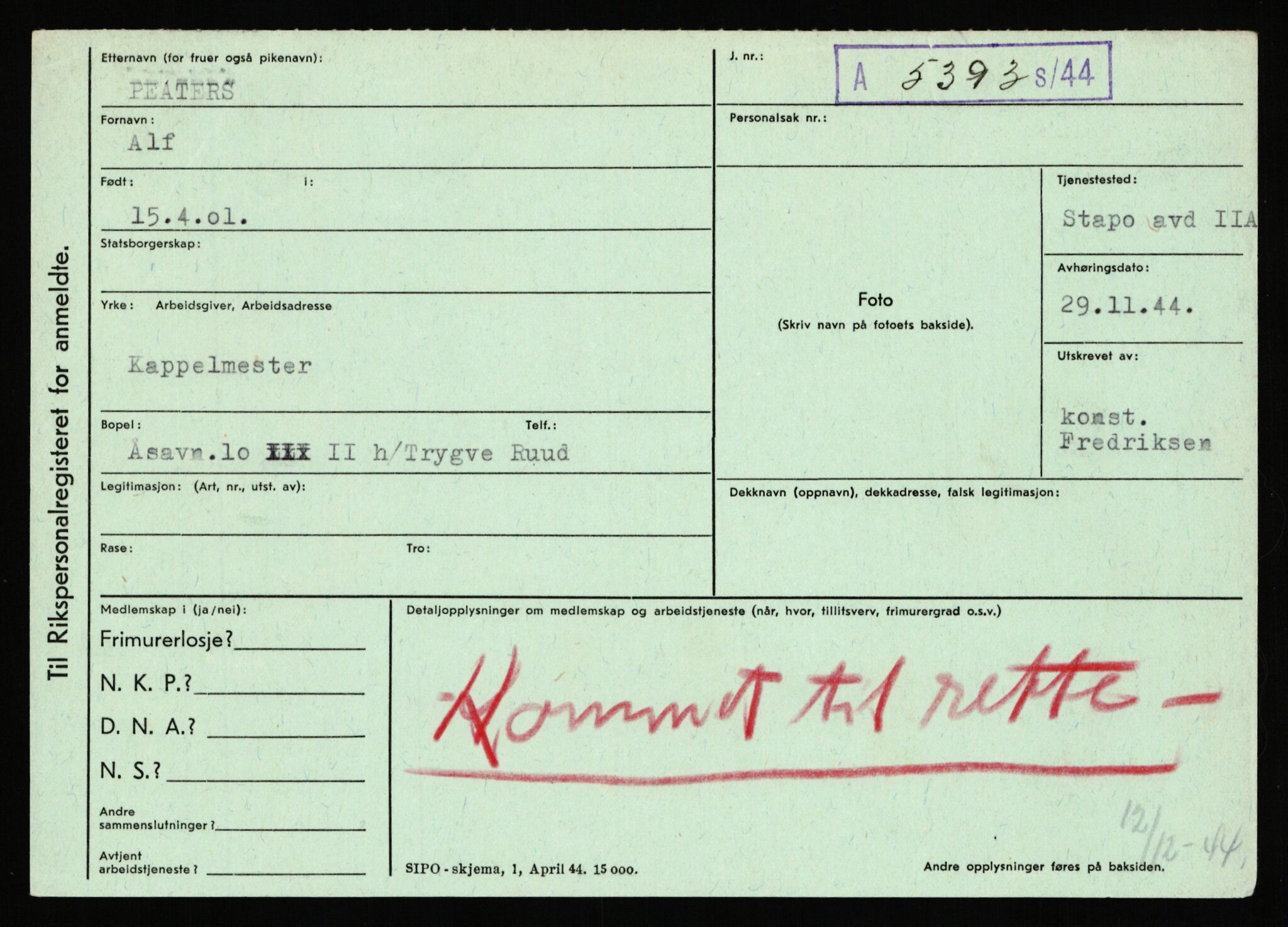 Statspolitiet - Hovedkontoret / Osloavdelingen, AV/RA-S-1329/C/Ca/L0012: Oanæs - Quistgaard	, 1943-1945, p. 3119