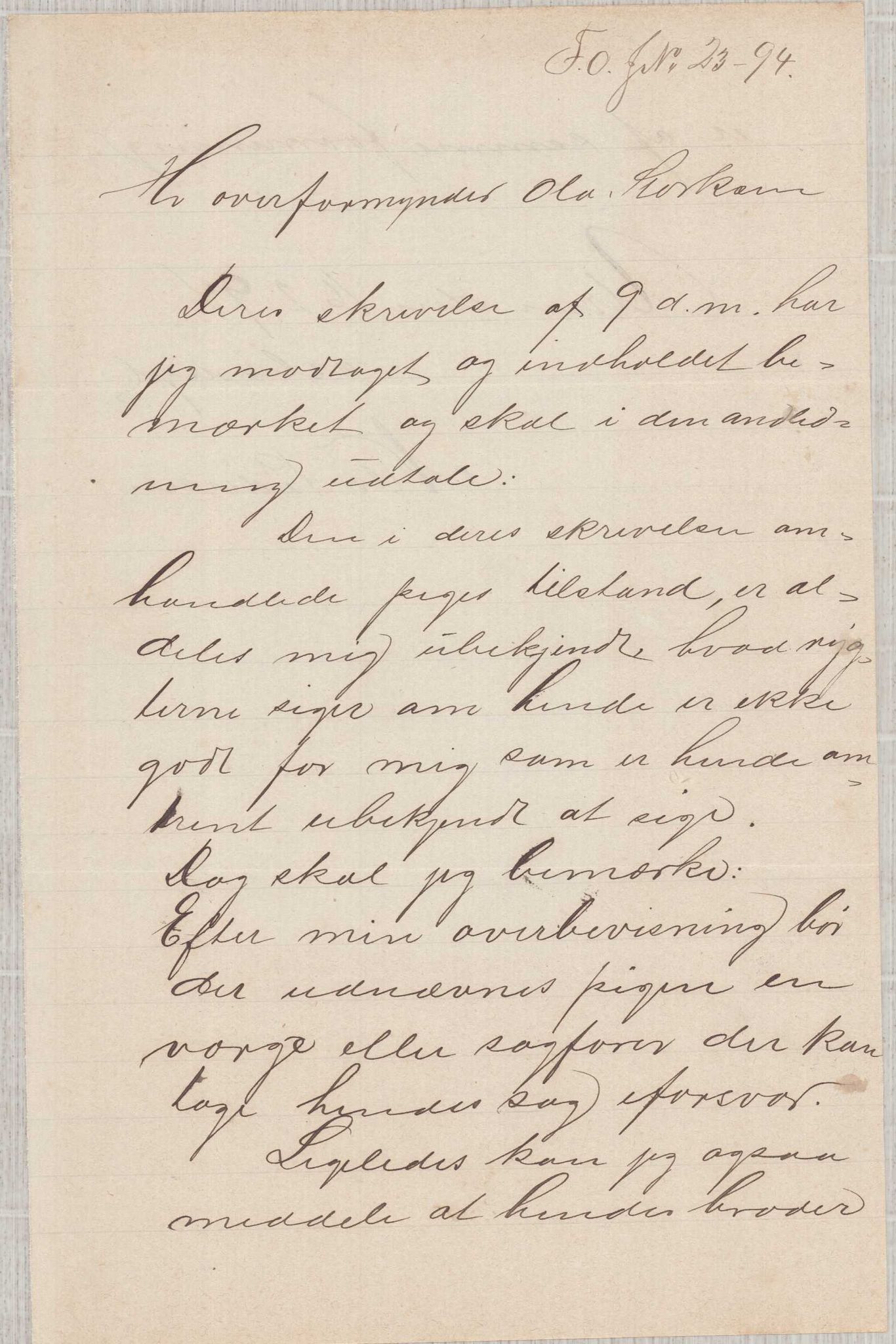 Finnaas kommune. Overformynderiet, IKAH/1218a-812/D/Da/Daa/L0001/0005: Kronologisk ordna korrespondanse / Kronologisk ordna korrespondanse, 1893-1895, p. 43