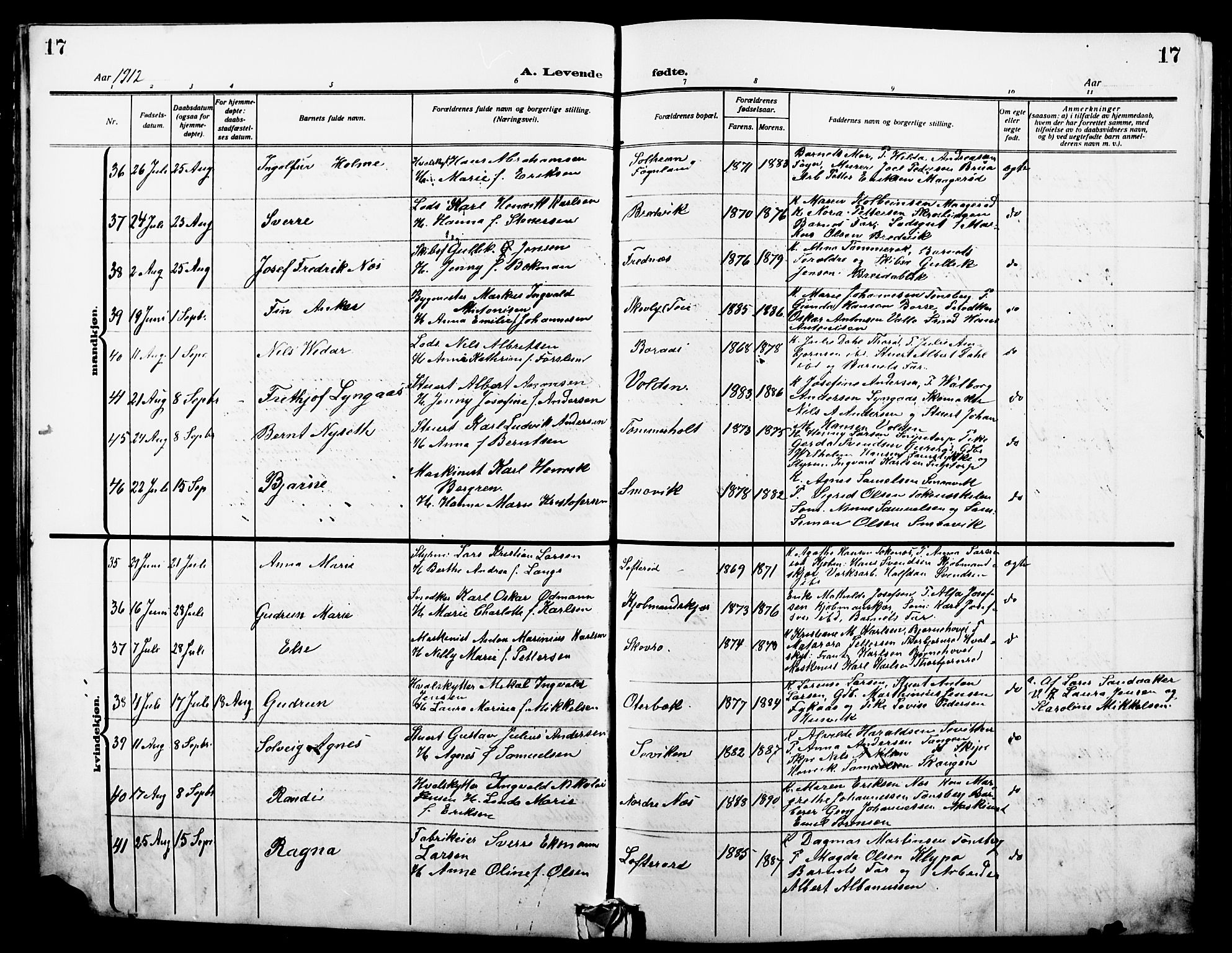 Nøtterøy kirkebøker, AV/SAKO-A-354/G/Ga/L0005: Parish register (copy) no. I 5, 1910-1924, p. 17
