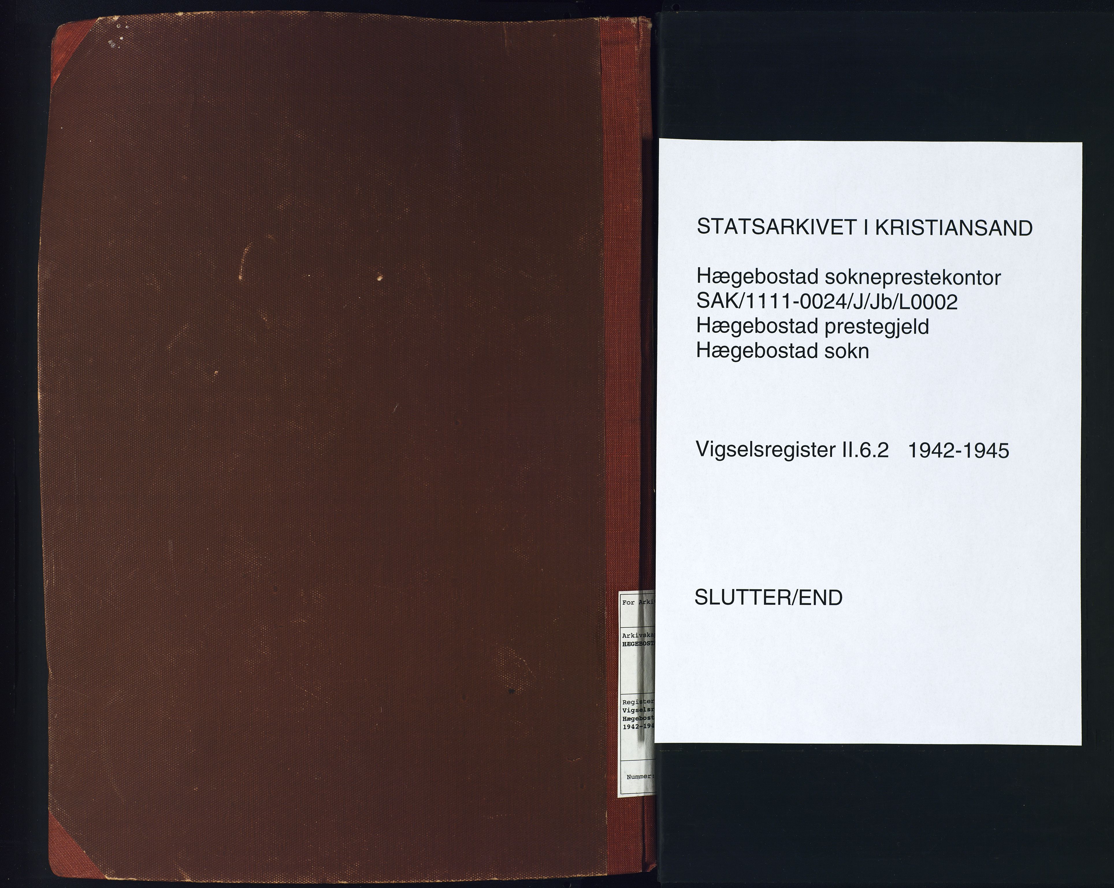 Hægebostad sokneprestkontor, SAK/1111-0024/J/Jb/L0002: Marriage register no. II.6.2, 1942-1945