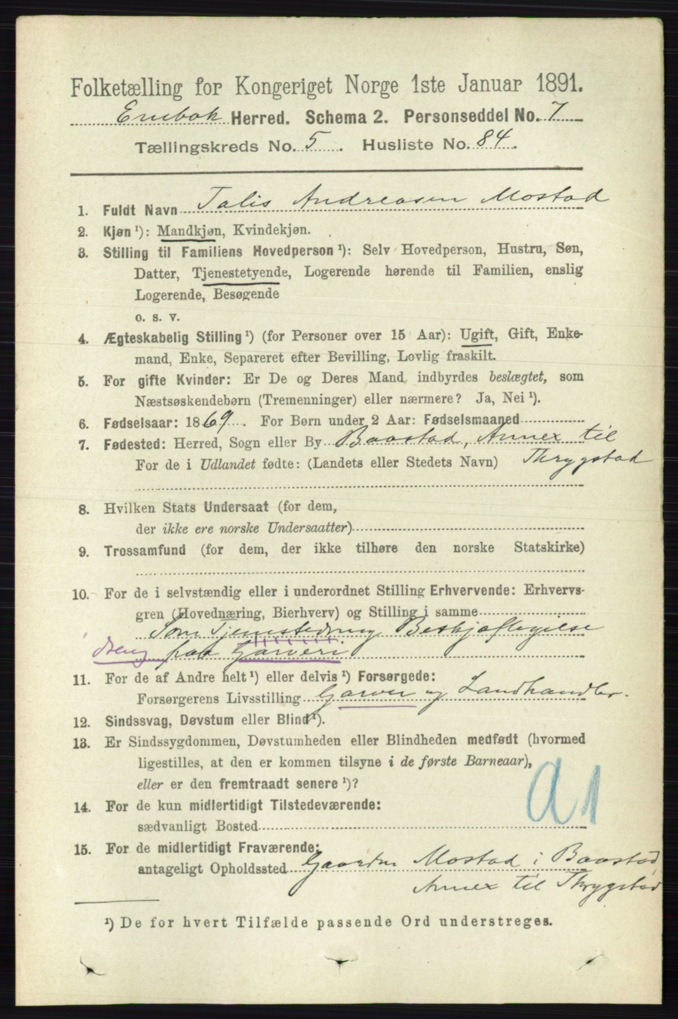 RA, 1891 census for 0229 Enebakk, 1891, p. 2509