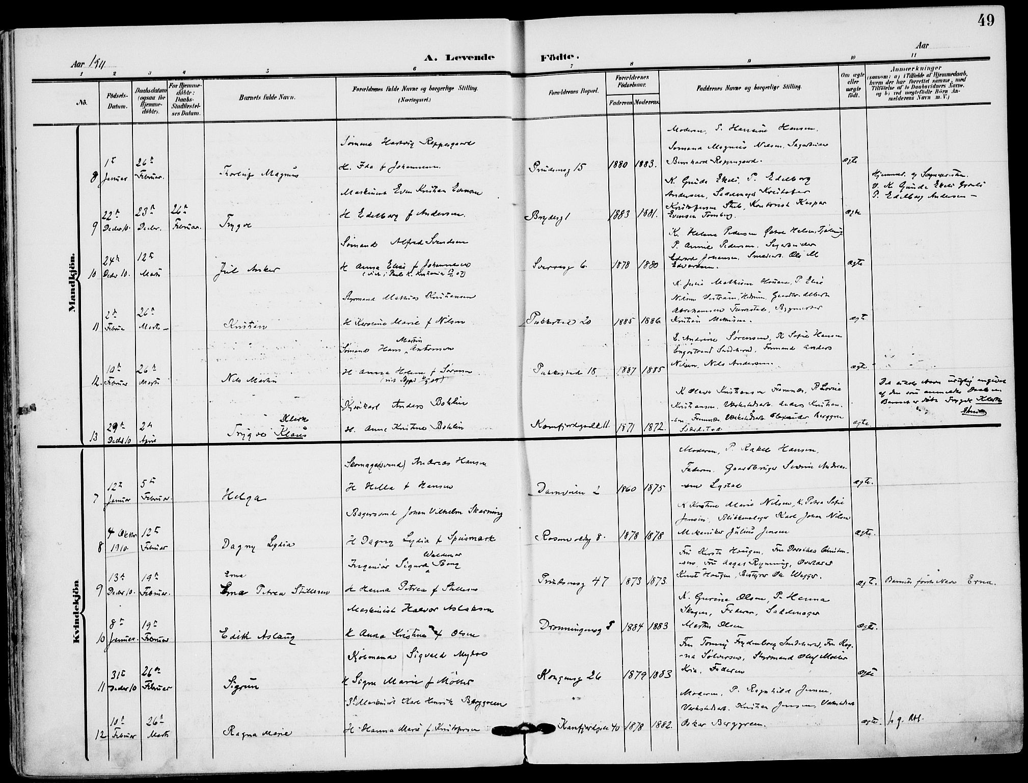 Sandefjord kirkebøker, AV/SAKO-A-315/F/Fa/L0005: Parish register (official) no. 5, 1906-1915, p. 49