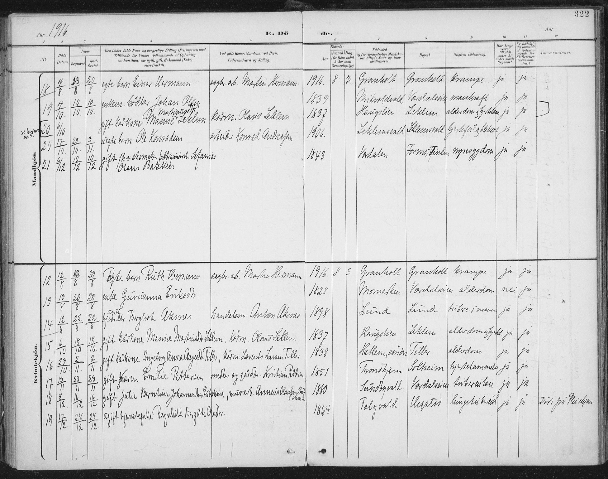 Ministerialprotokoller, klokkerbøker og fødselsregistre - Nord-Trøndelag, AV/SAT-A-1458/723/L0246: Parish register (official) no. 723A15, 1900-1917, p. 322