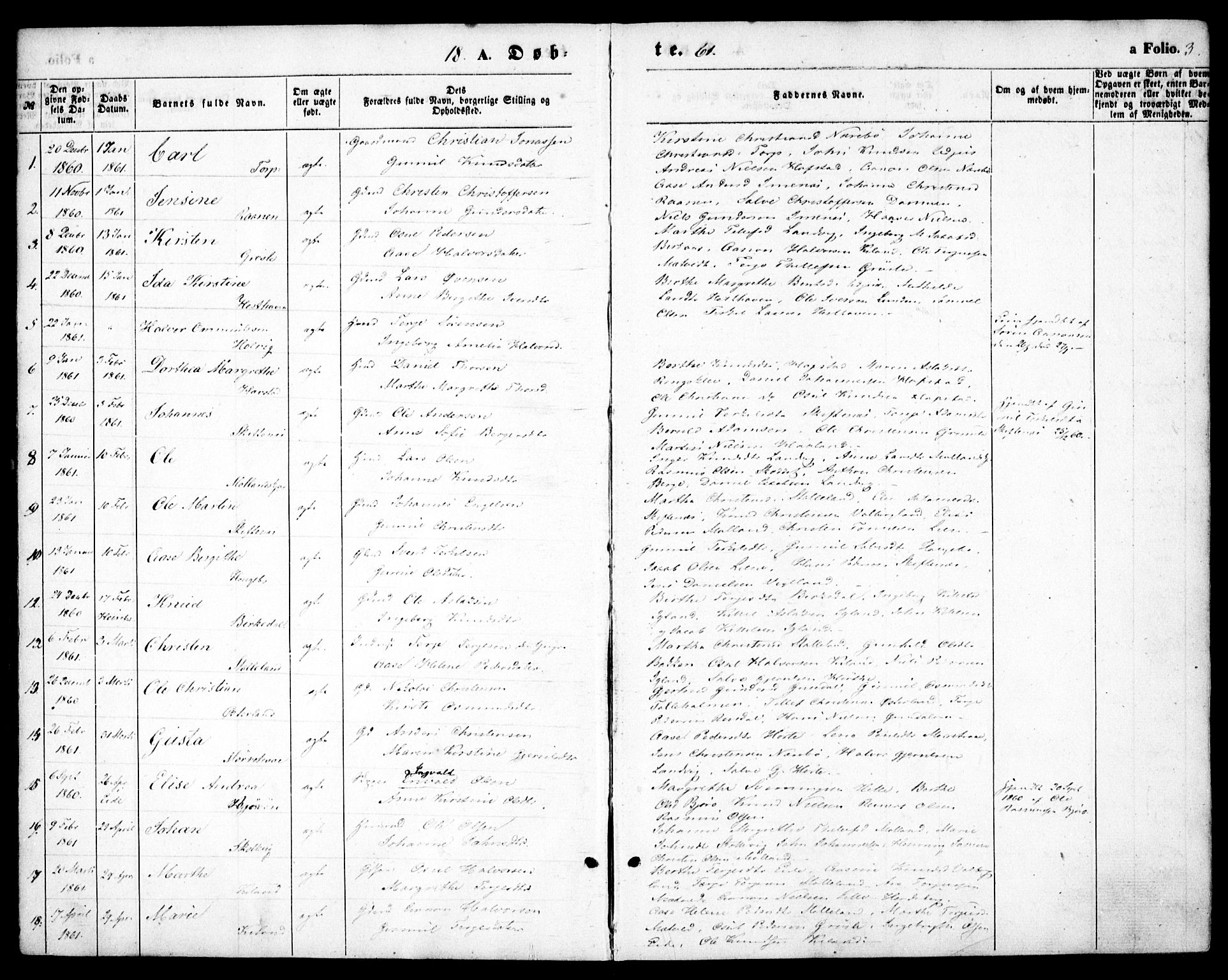 Hommedal sokneprestkontor, SAK/1111-0023/F/Fa/Fab/L0005: Parish register (official) no. A 5, 1861-1877, p. 3