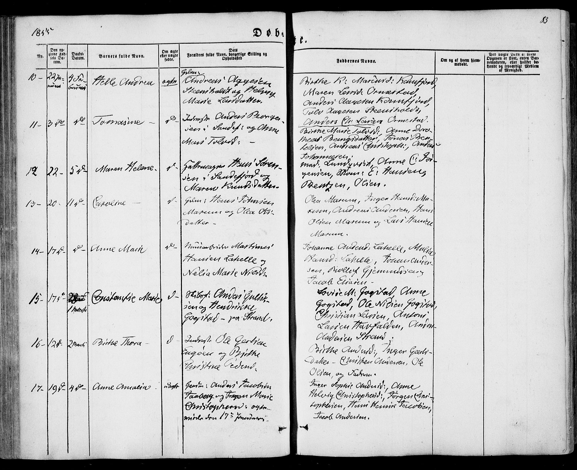 Sandar kirkebøker, SAKO/A-243/F/Fa/L0007: Parish register (official) no. 7, 1855-1861, p. 83