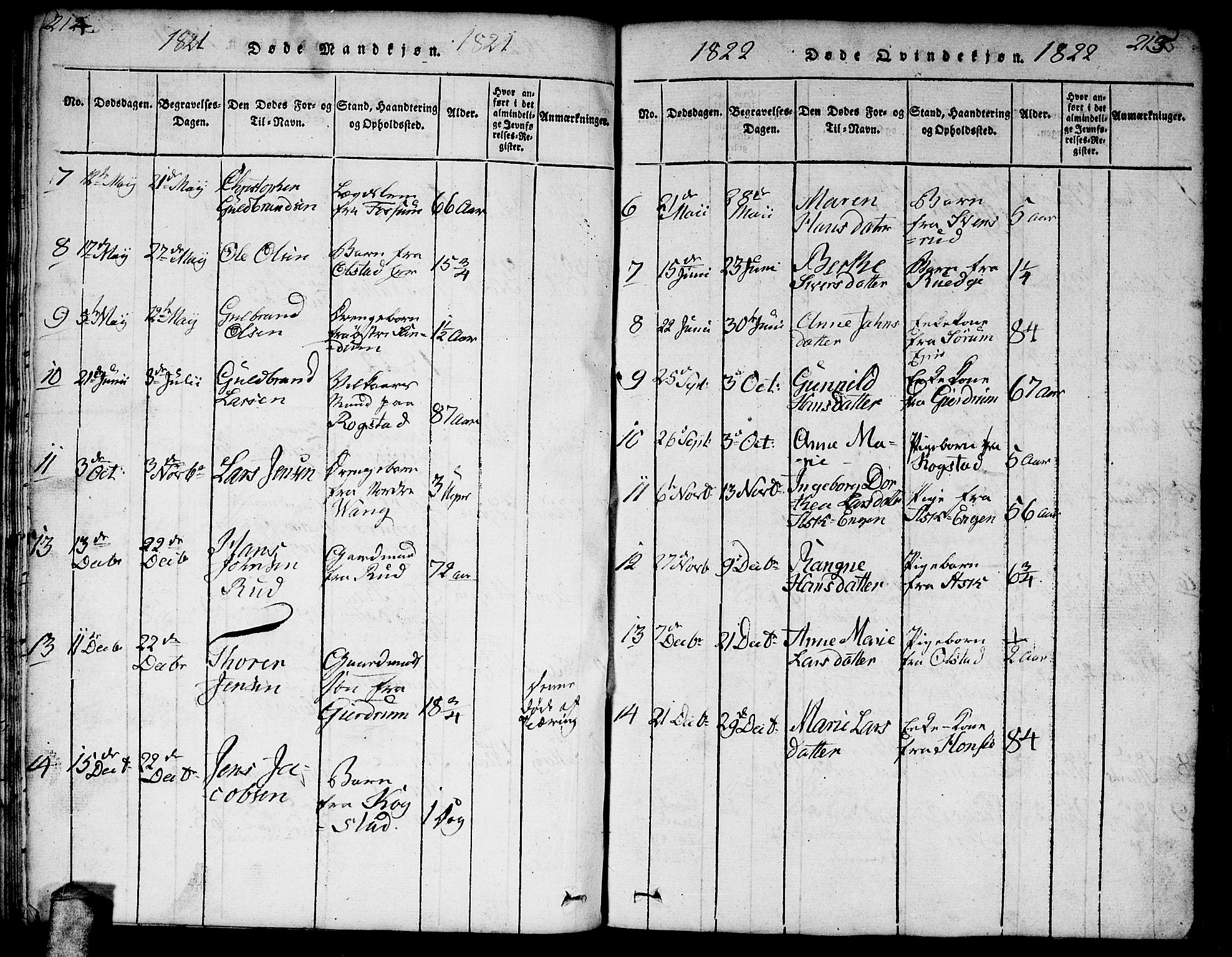 Gjerdrum prestekontor Kirkebøker, SAO/A-10412b/F/Fa/L0004: Parish register (official) no. I 4, 1816-1836, p. 214-215